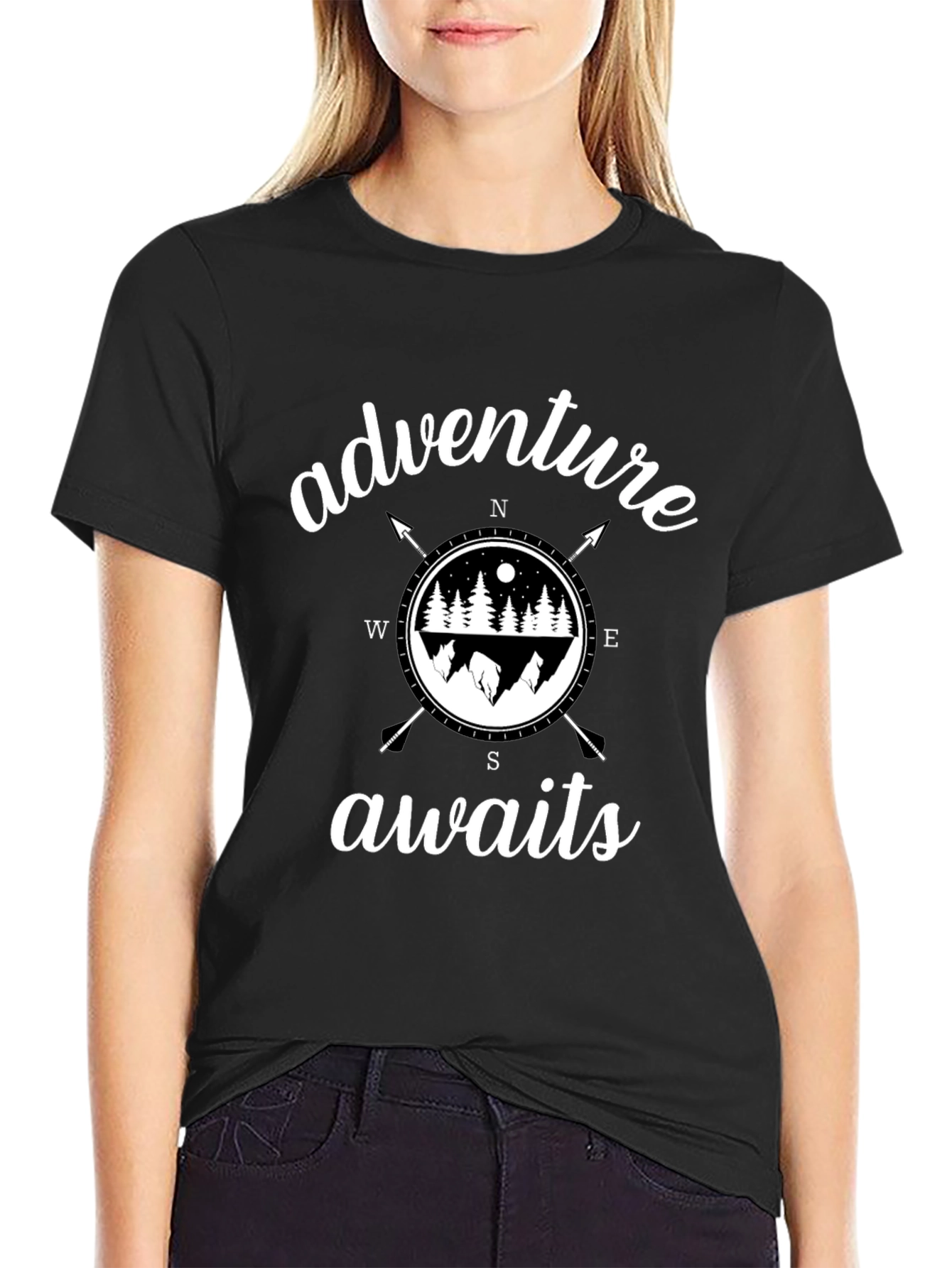 Black Adventure Awaits Graphic Tee - Black view 2