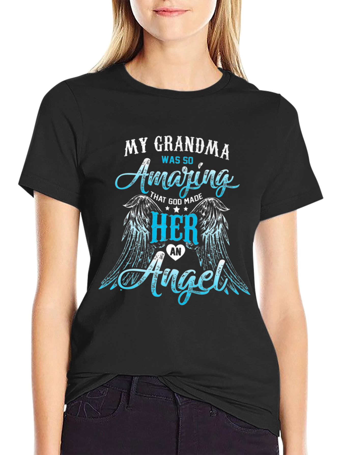 Black My Grandma Was So Amazing Angel Wings T-Shirt view 2