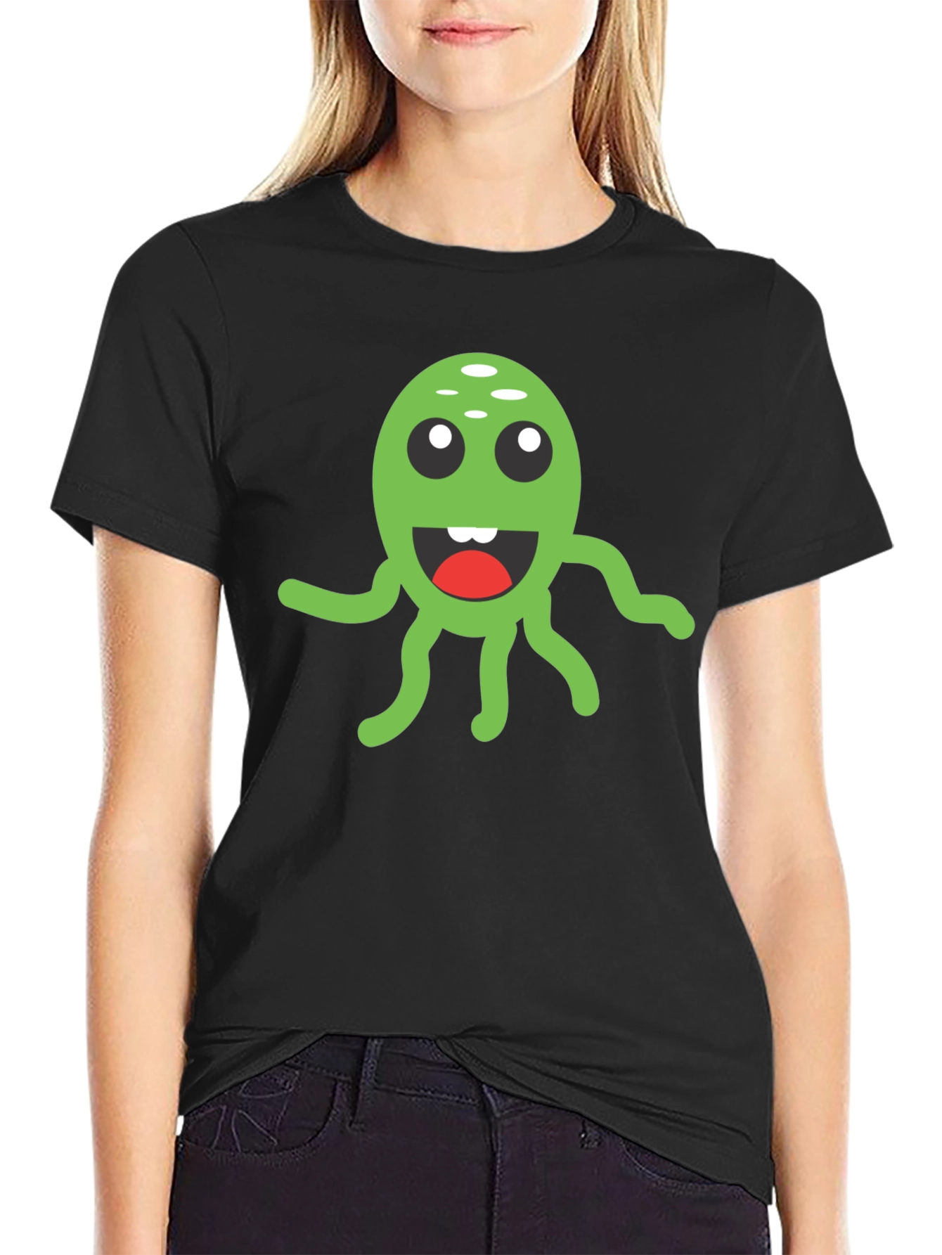 Black Green Alien Graphic Tee - Fun & Unique Design view 2