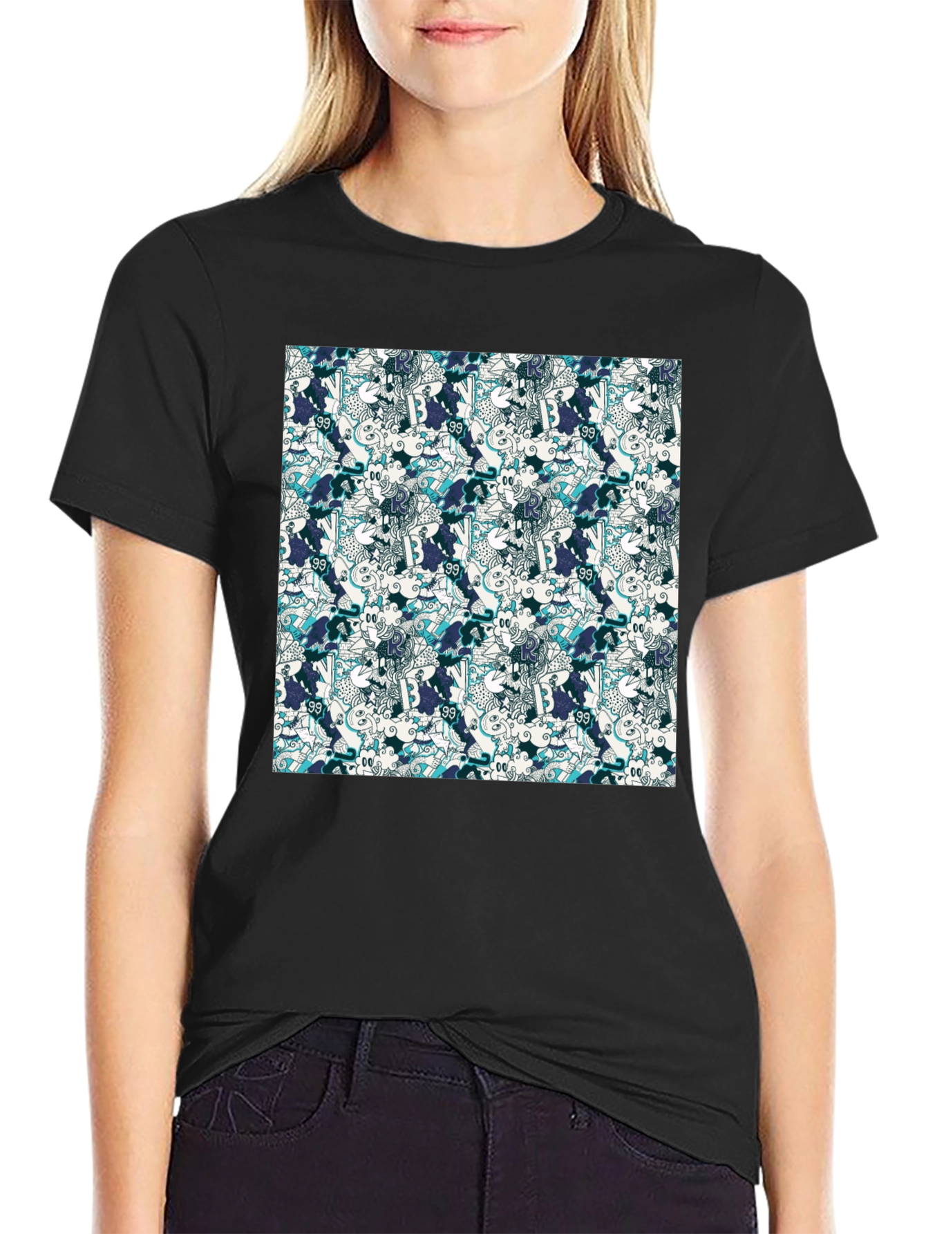 Black Funky Patterned Black T-Shirt view 2