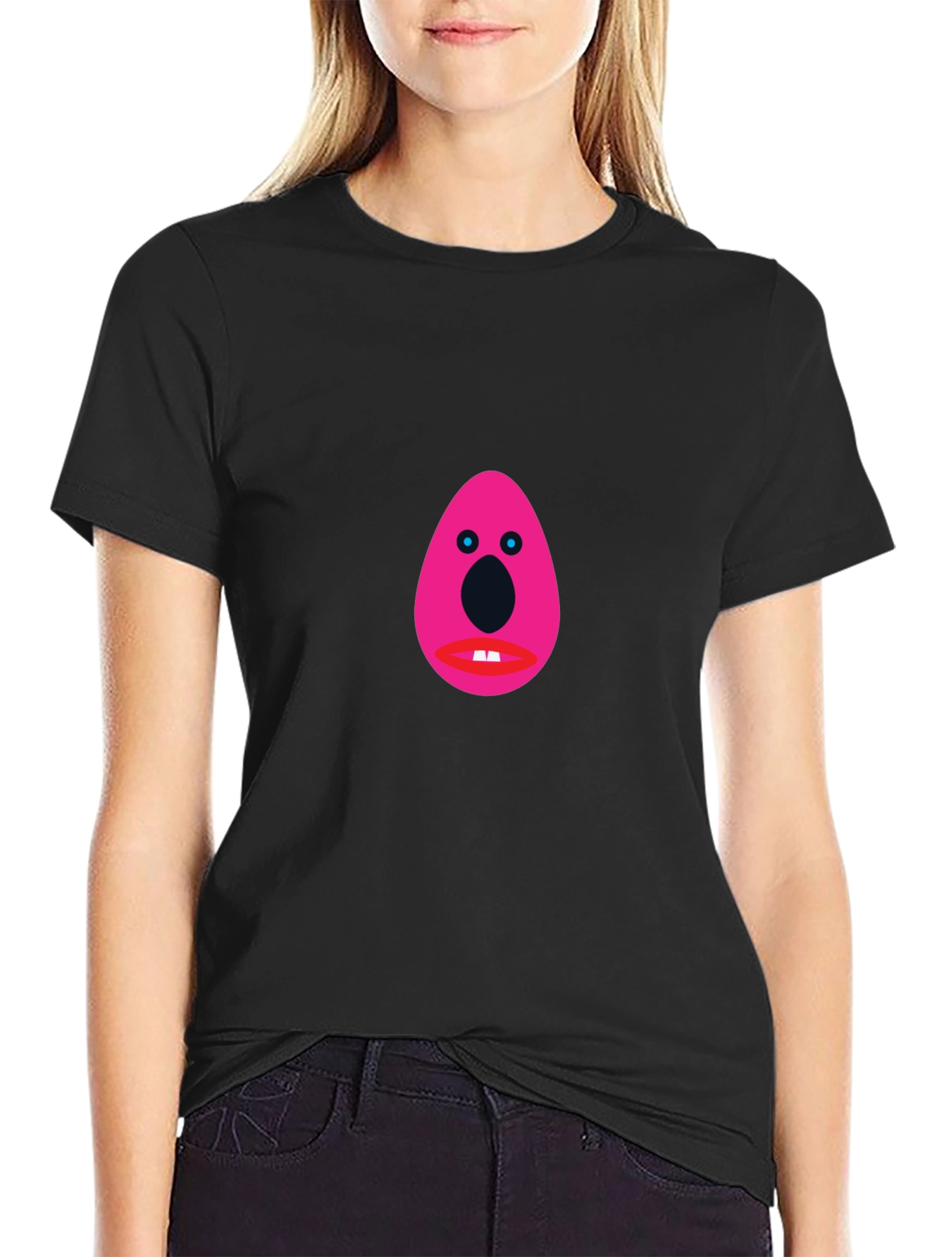 Black Funny Graphic Tee - Pink Egg Head Design view 2