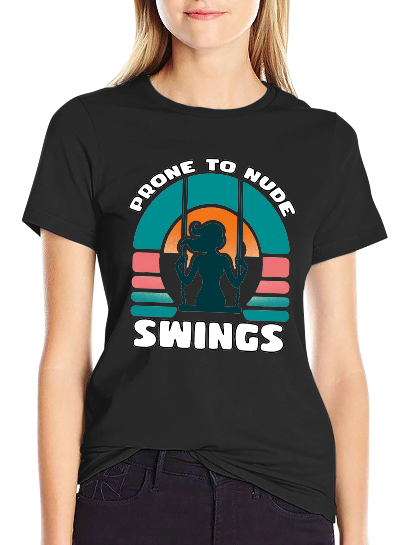 Black Prone To Nude Swings Graphic Tee view 2