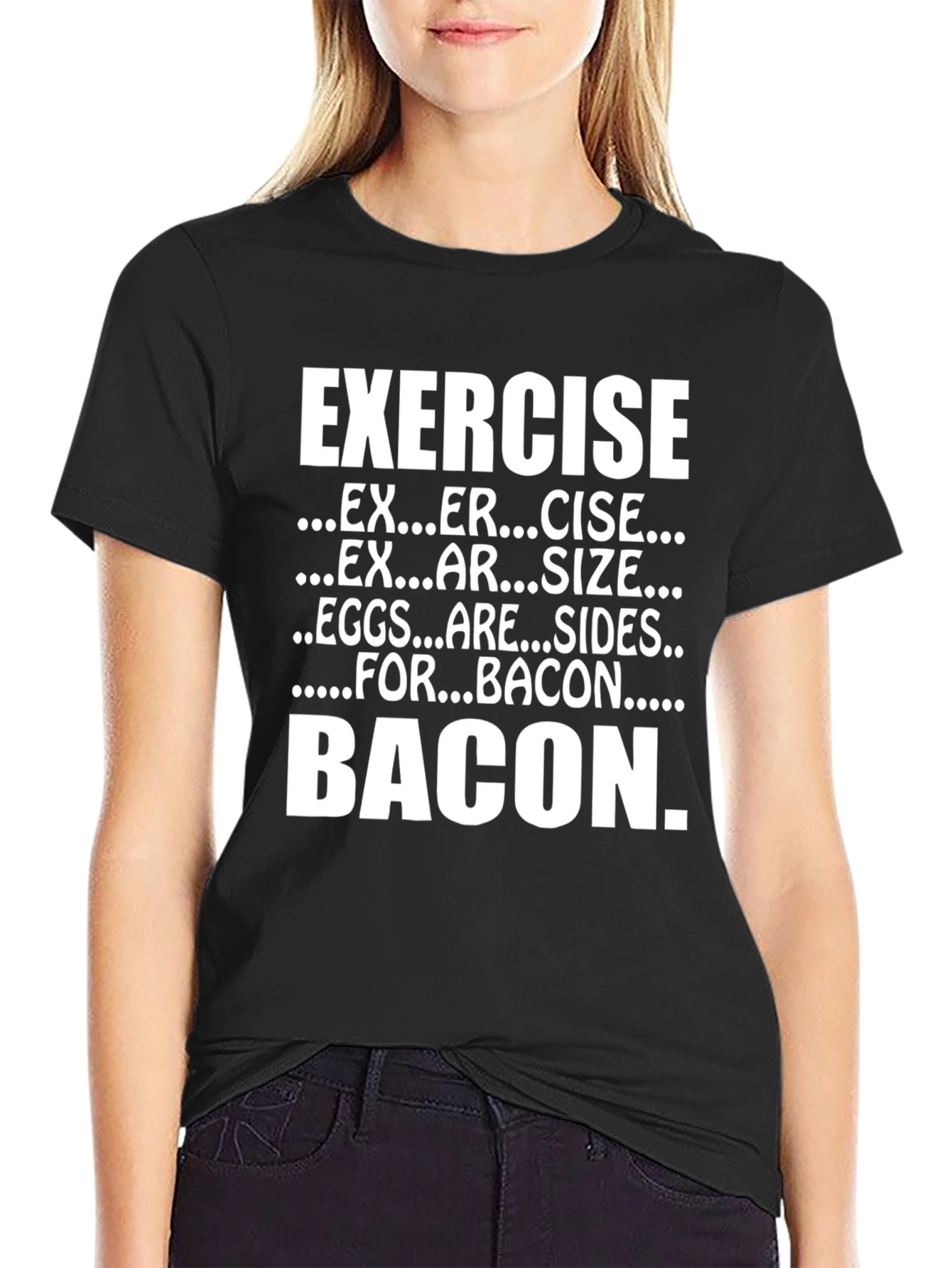 Black Exercise Bacon Funny T-Shirt view 2