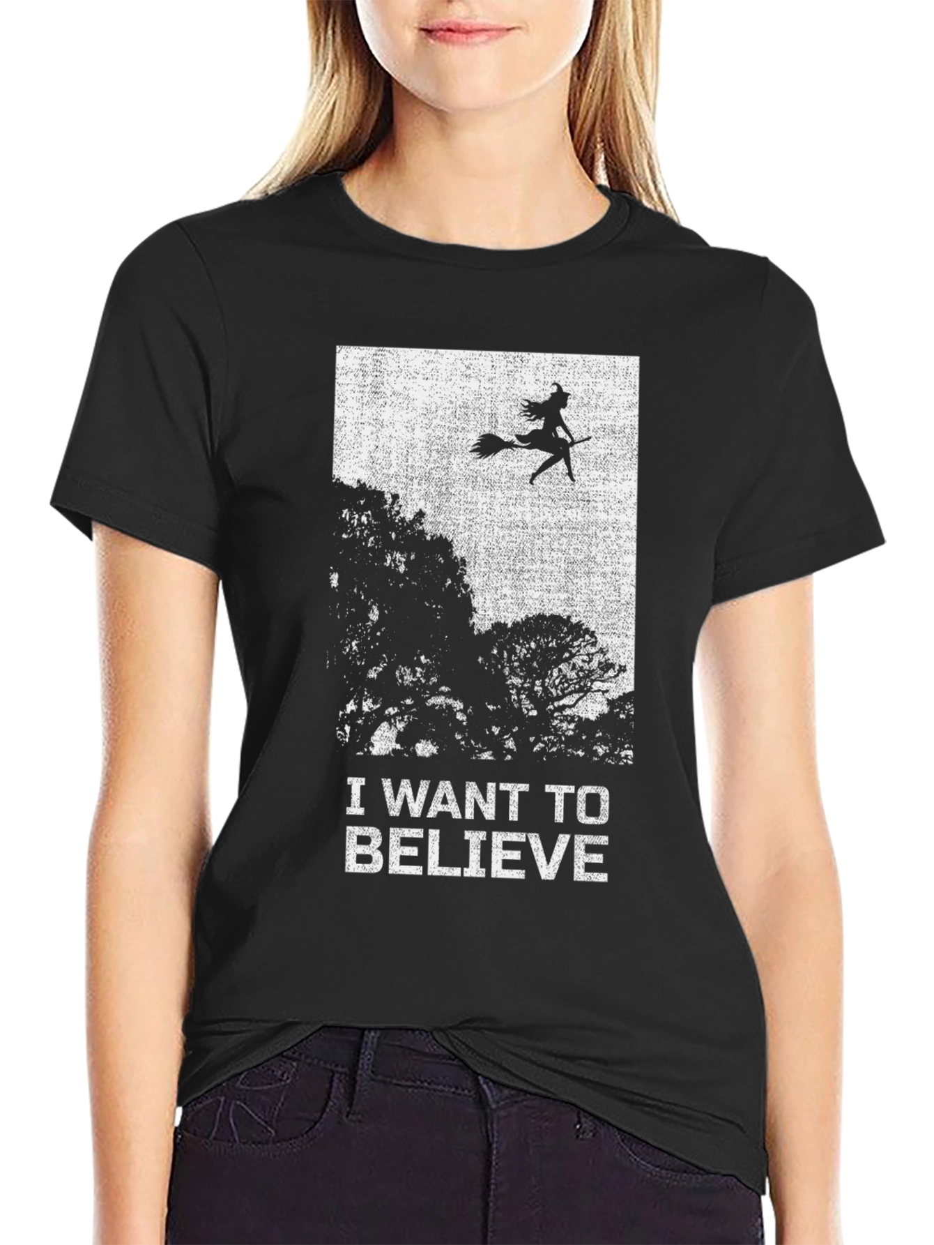 Black I Want To Believe Witch T-Shirt - Spooky Season Tee view 2