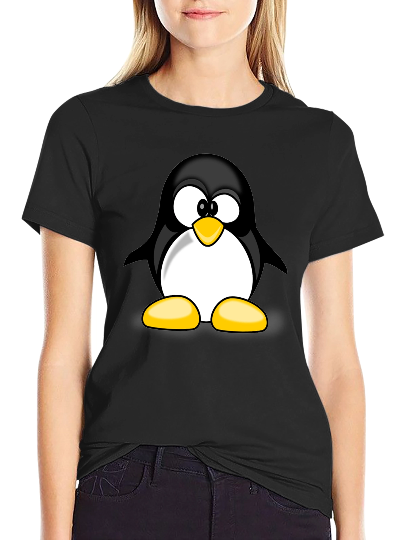 Black Penguin Graphic T-Shirt - Black Cotton Tee view 2