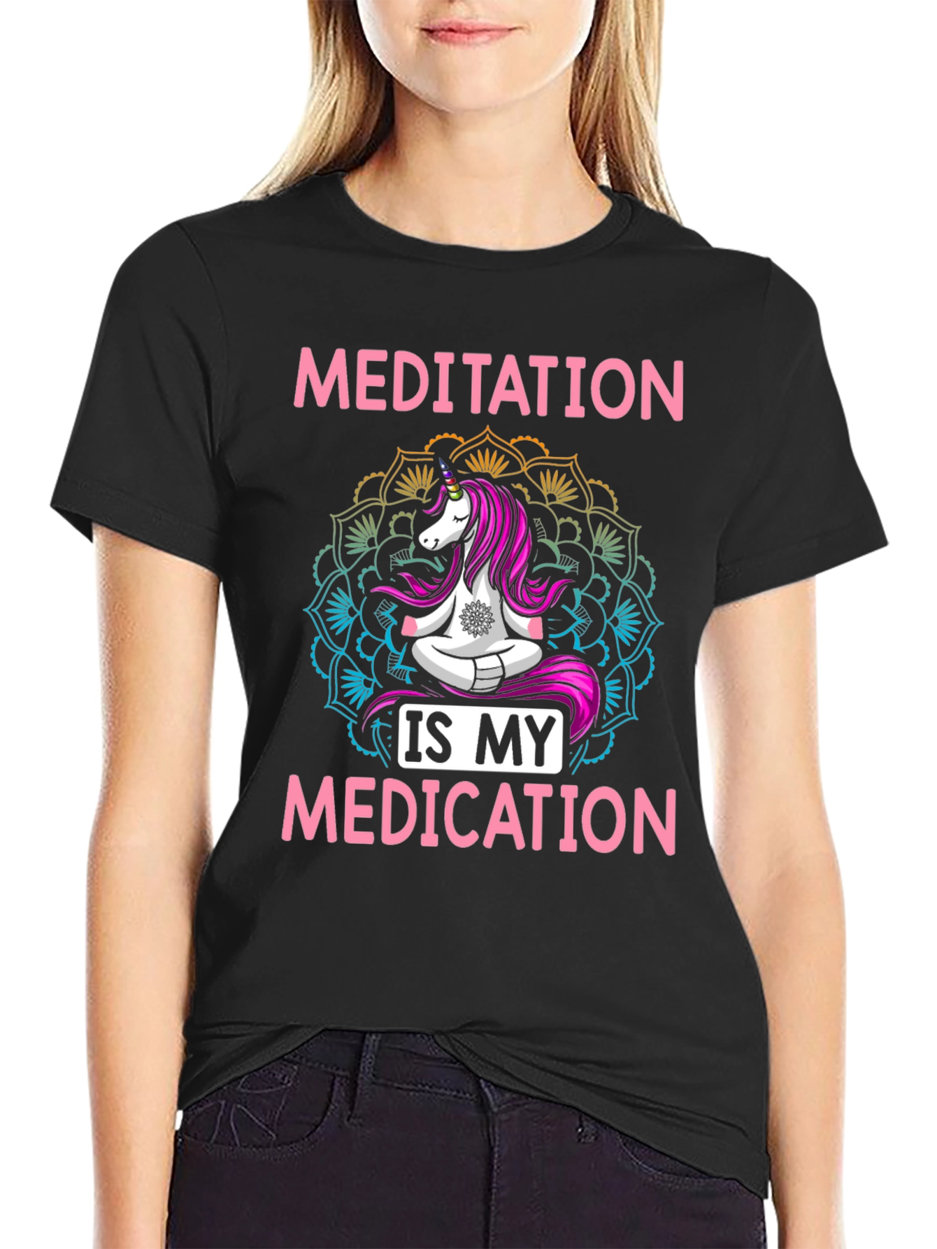Black Meditation is My Medication Unicorn T-Shirt view 2