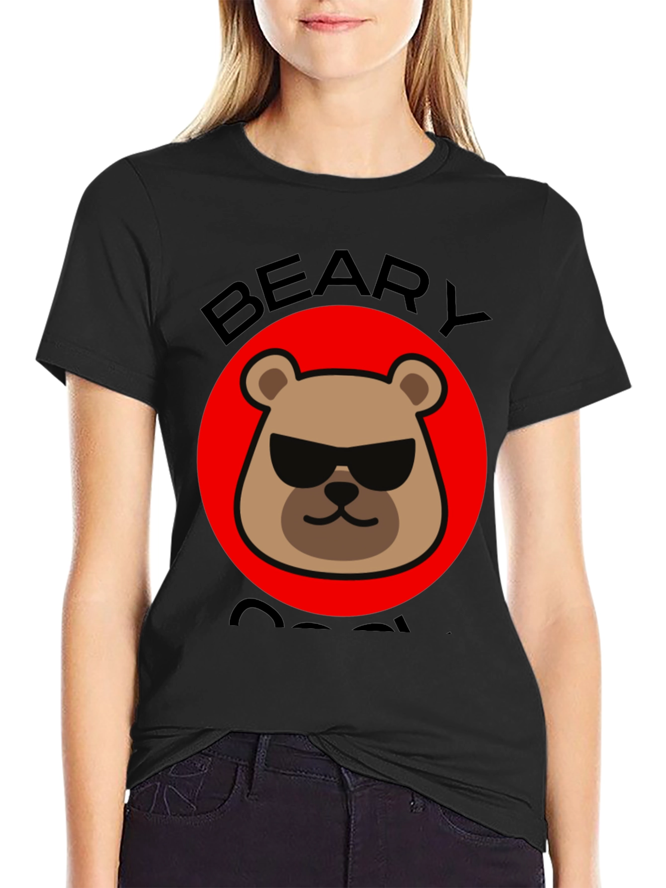 Black Beary Cool Graphic T-Shirt - Black Crew Neck Tee view 2