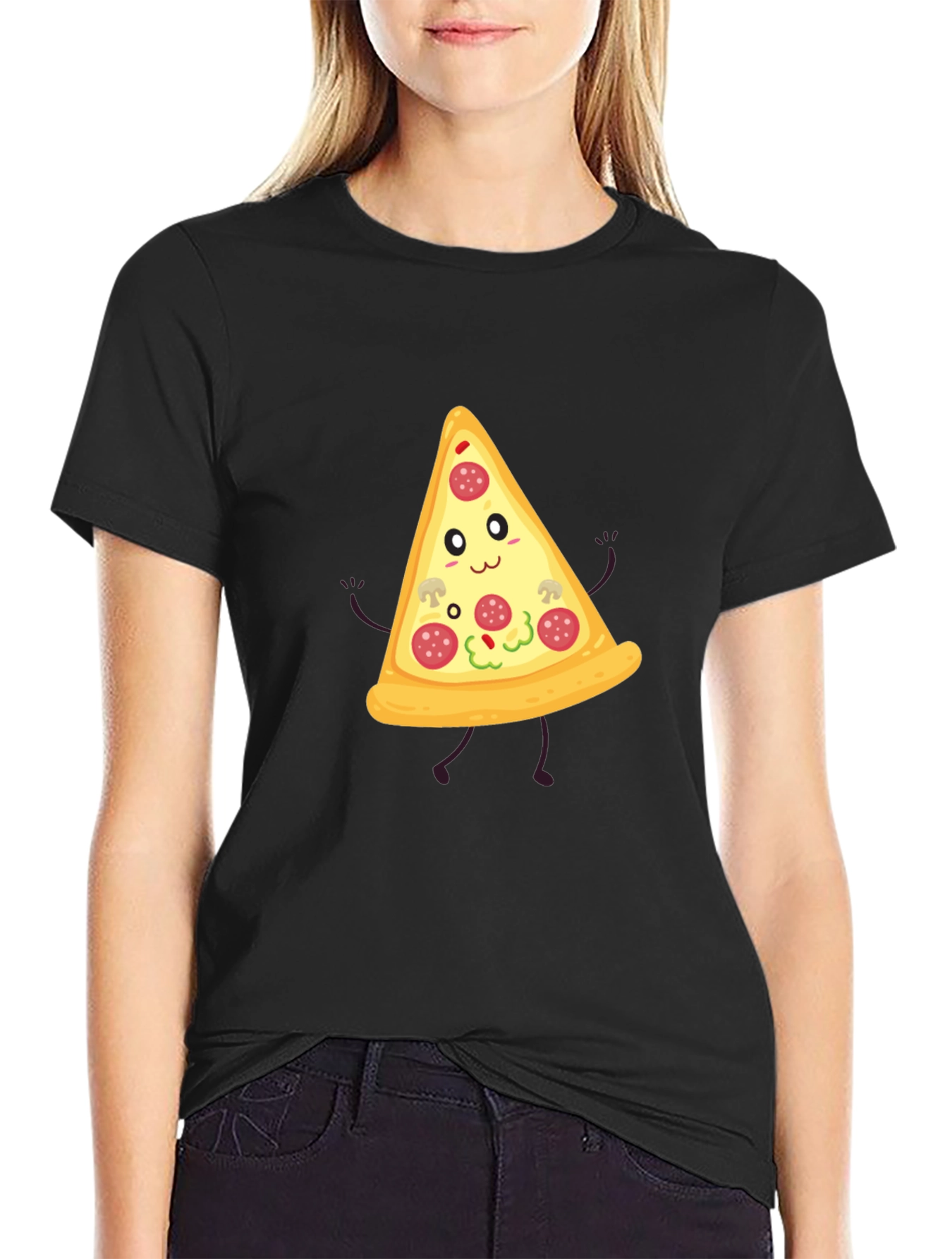 Funny Pizza Slice Graphic Tee - Unisex Black T-Shirt - 2