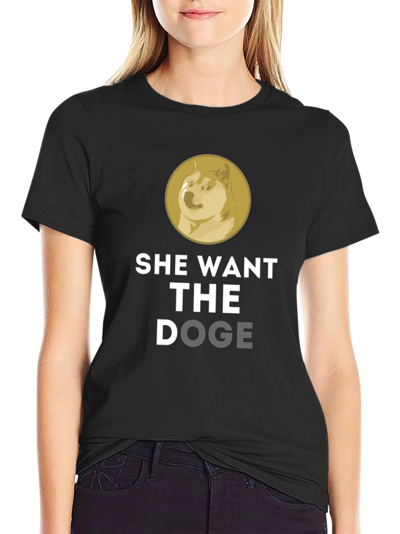 Black She Want The Doge Funny Meme T-Shirt view 2