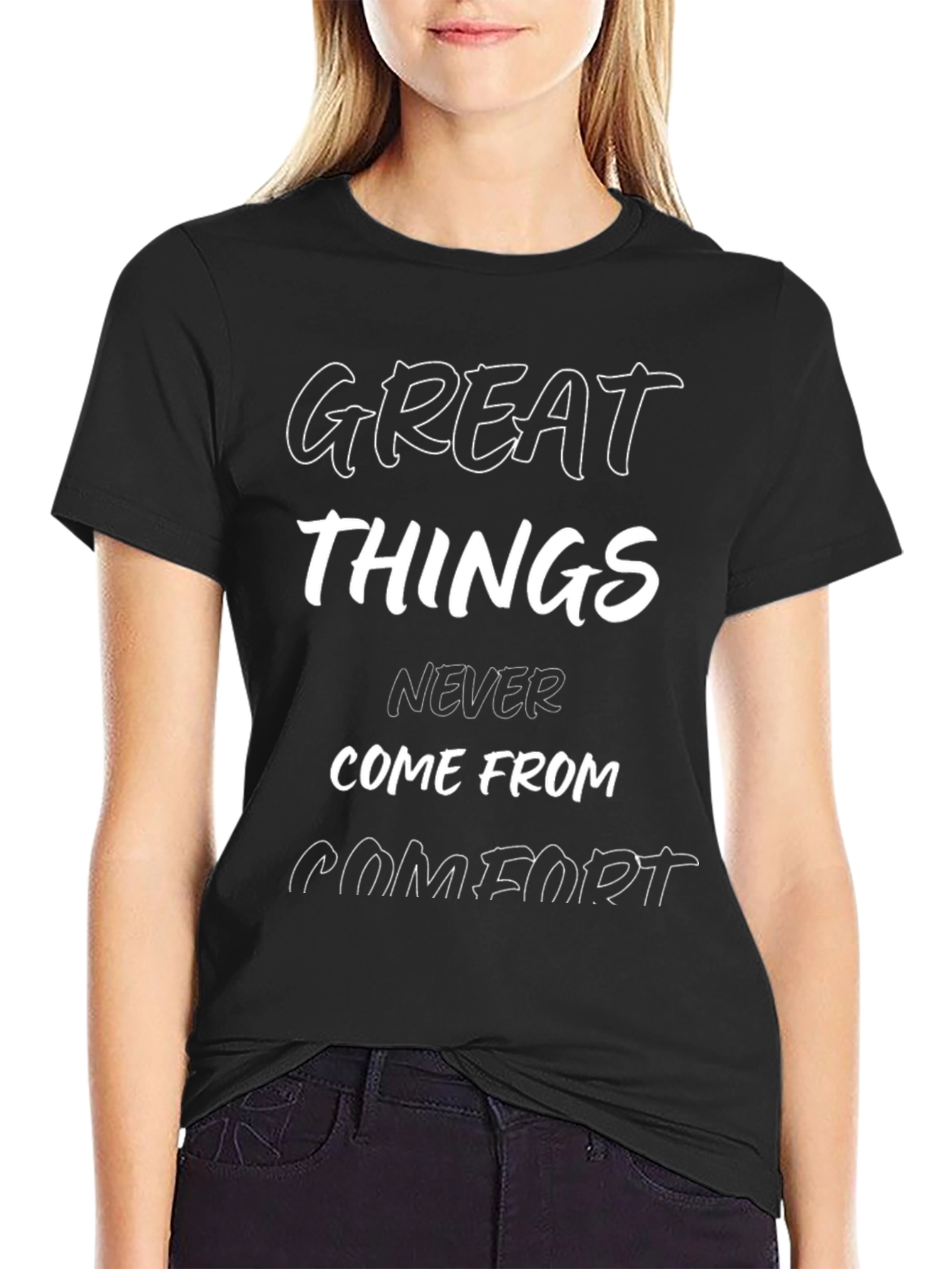 Black Great Things T-Shirt - Inspirational Graphic Tee view 2