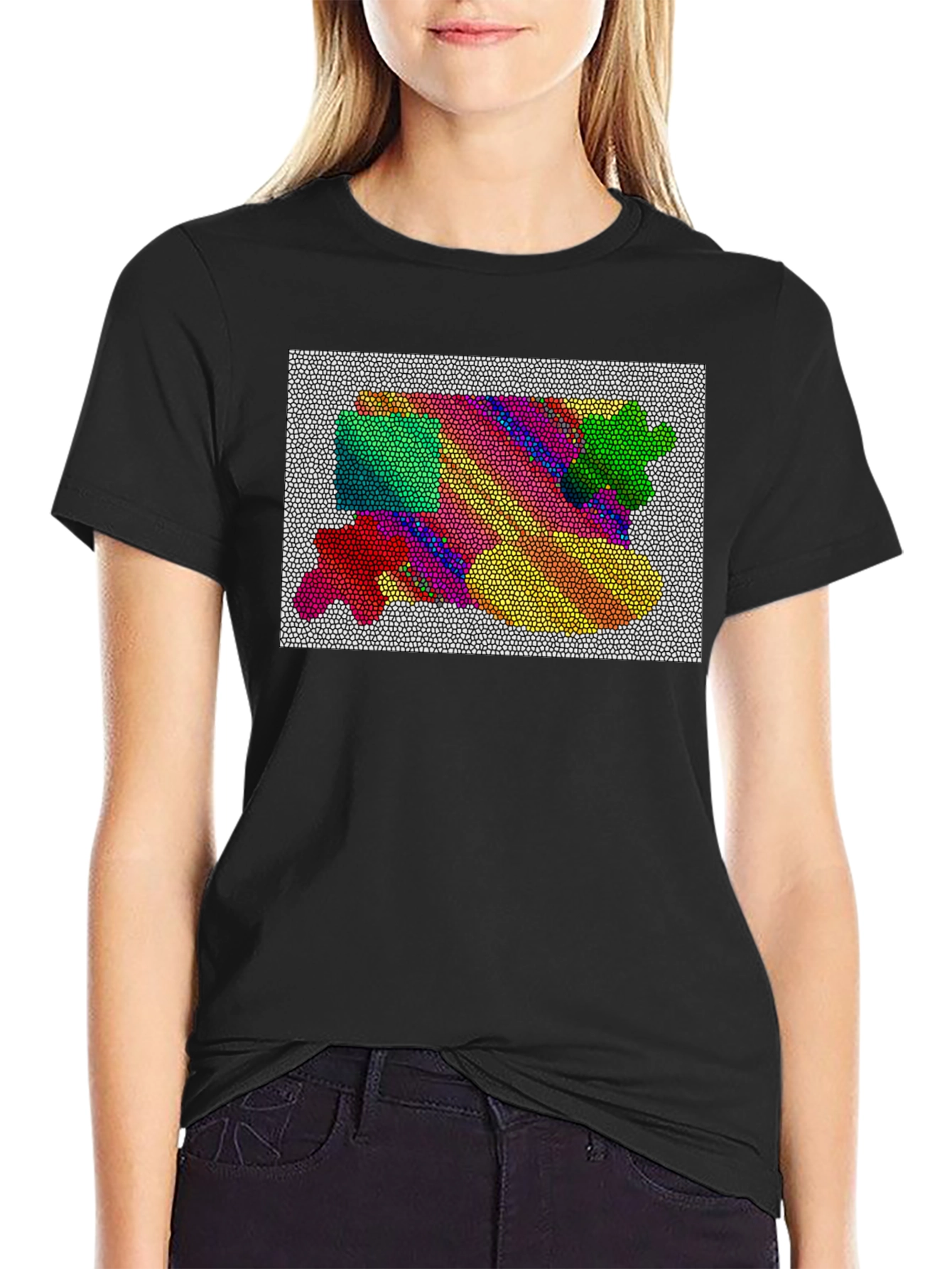 Black Abstract Mosaic Graphic Tee - Artistic Black T-Shirt view 2
