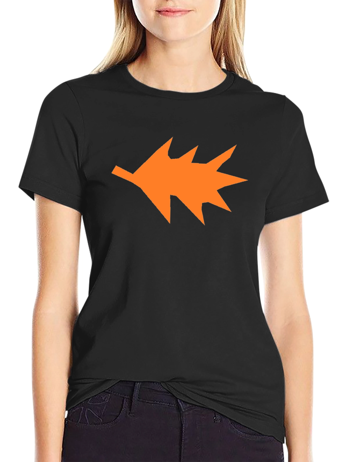 Black Orange Leaf Graphic Black T-Shirt view 2