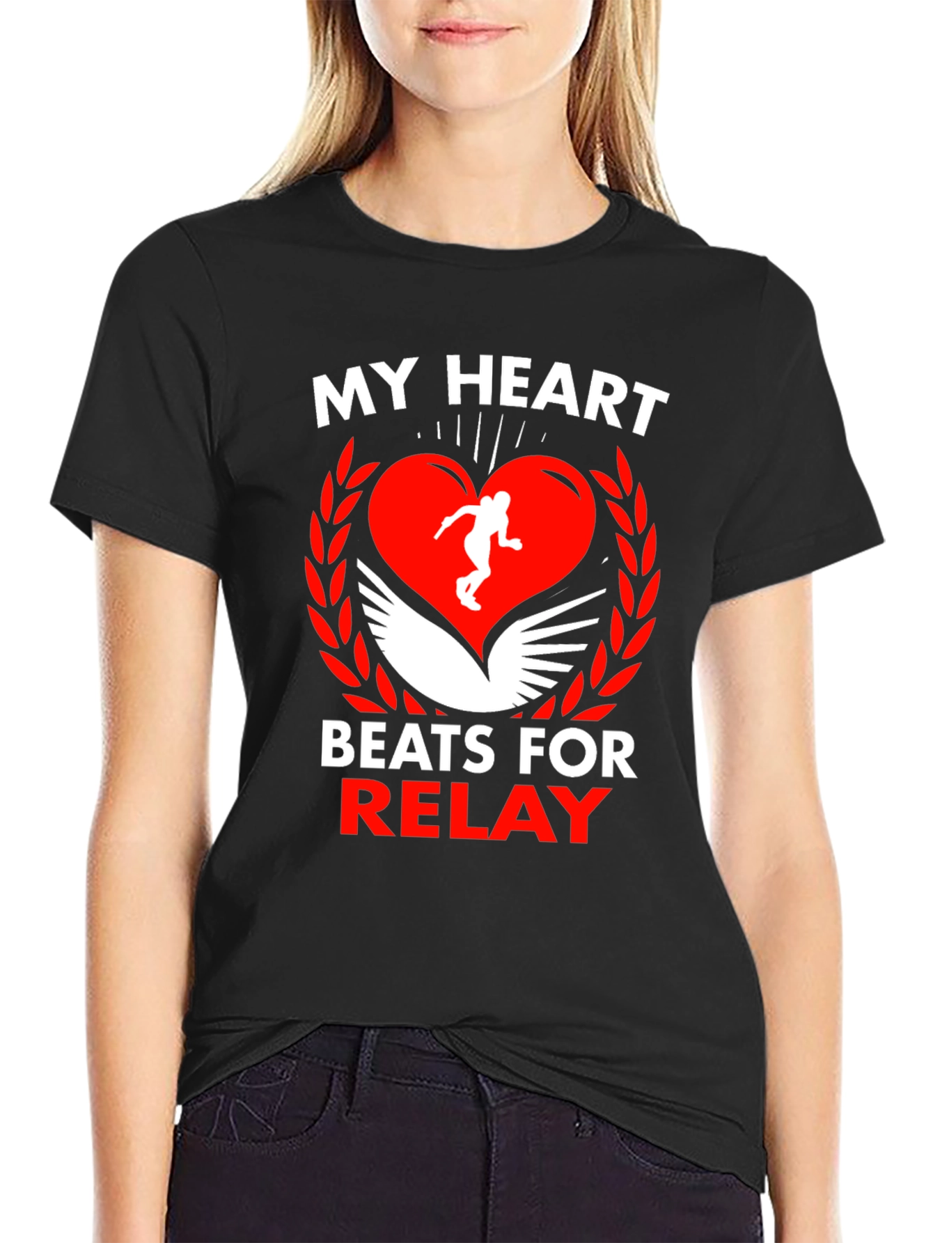 Black My Heart Beats for Relay Black T-Shirt view 2