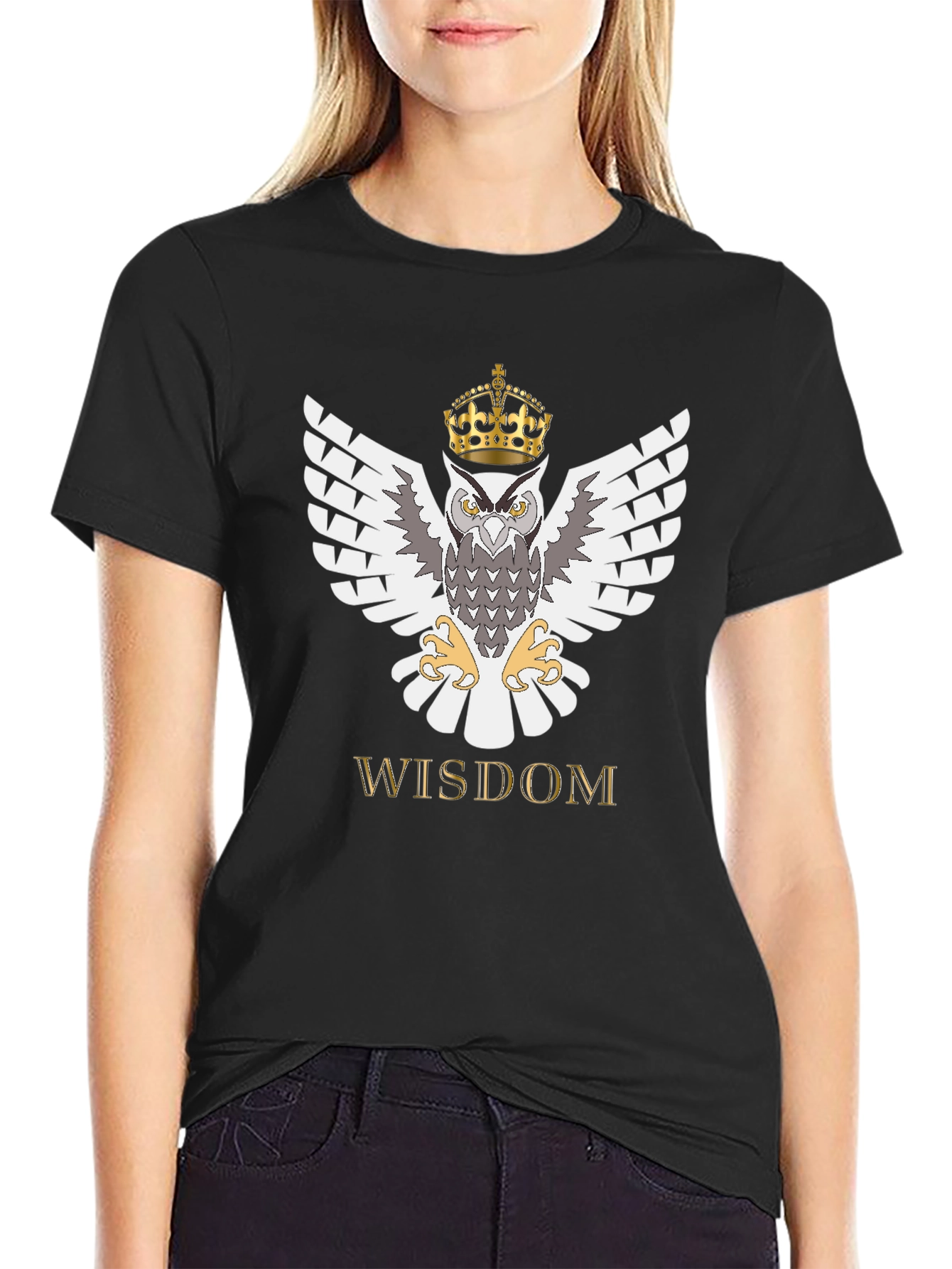 Black Wisdom Owl King Crown T-Shirt - Black view 2