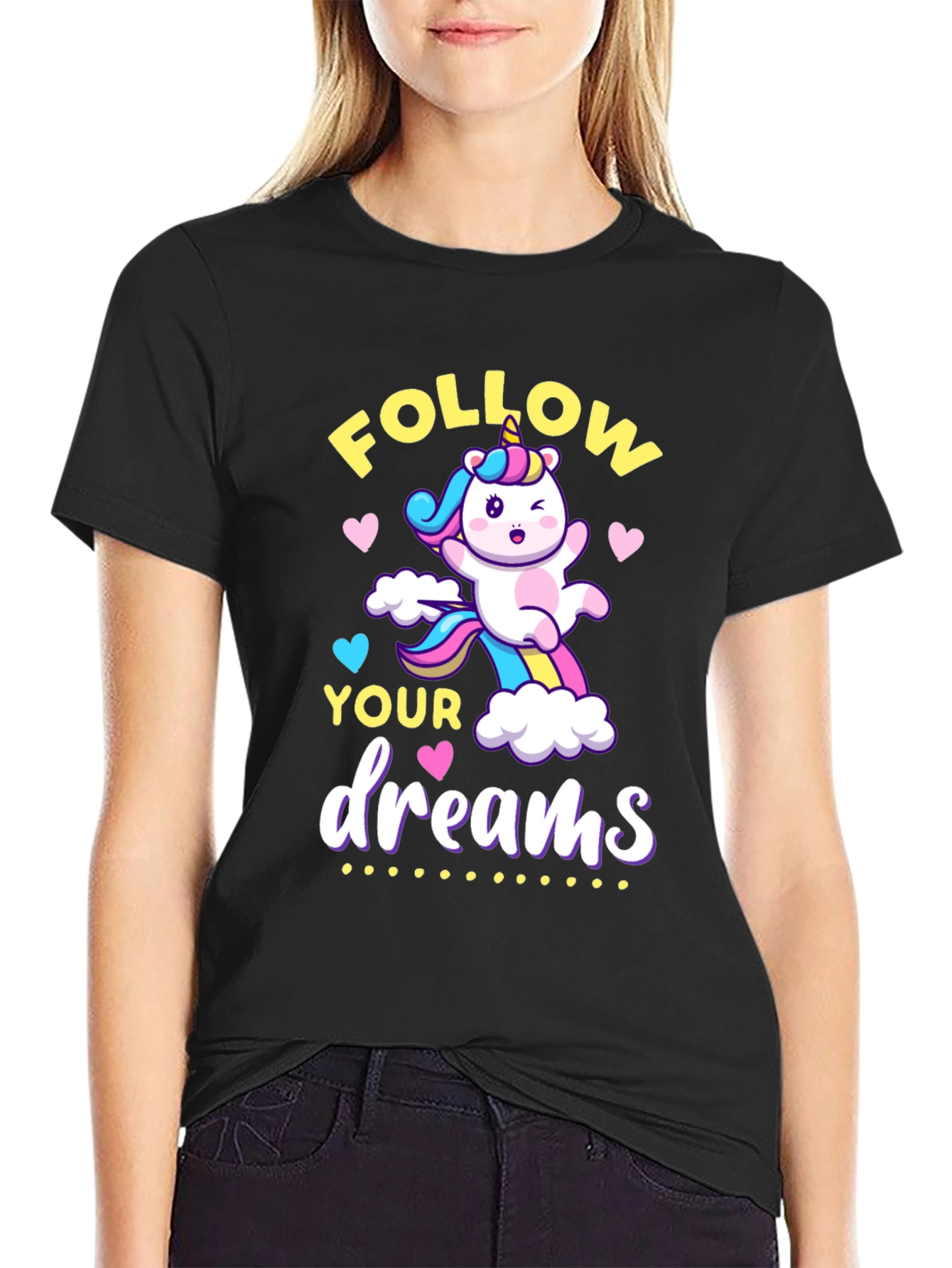 Black Follow Your Dreams Unicorn Graphic Tee view 2