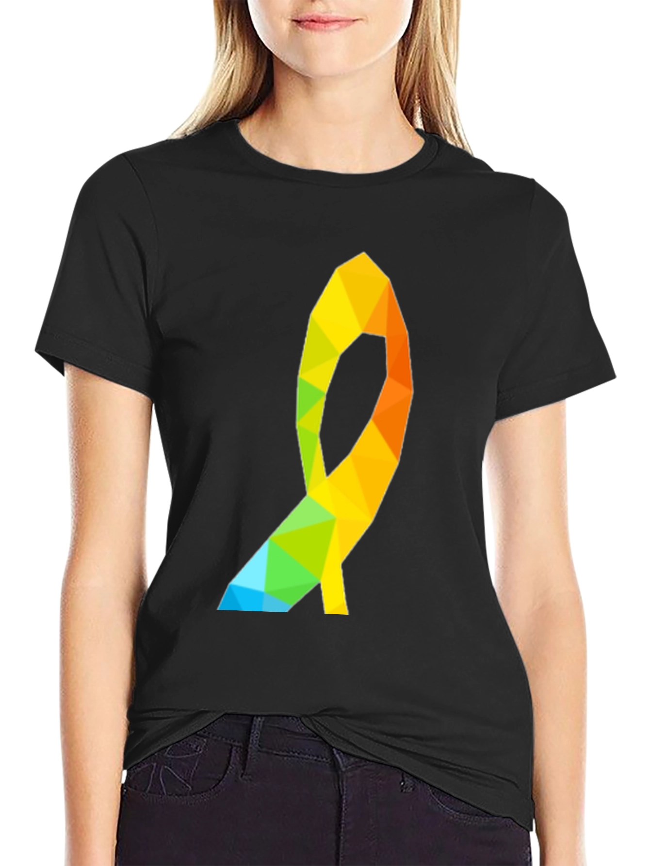 Black Geometric Ribbon Graphic Tee - Modern Casual Style view 2