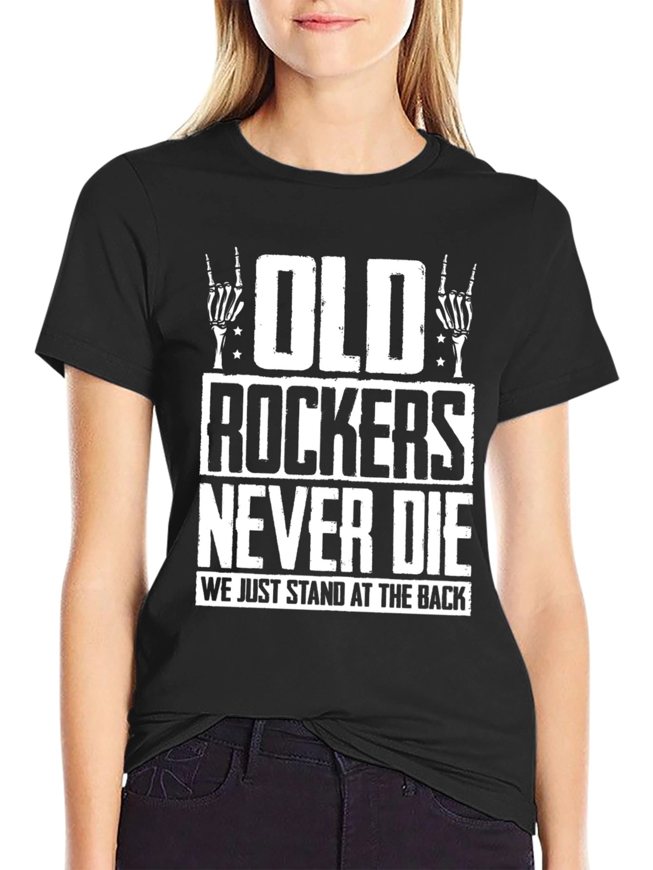 Black Old Rockers Never Die Graphic T-Shirt view 2