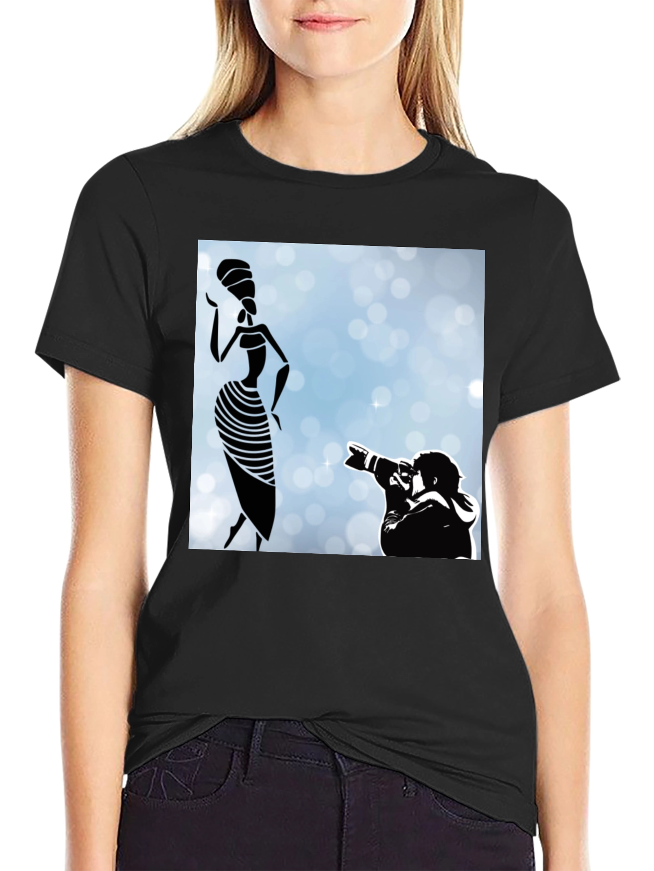 Black Stylish Black Graphic Tee - Fashion Photographer view 2