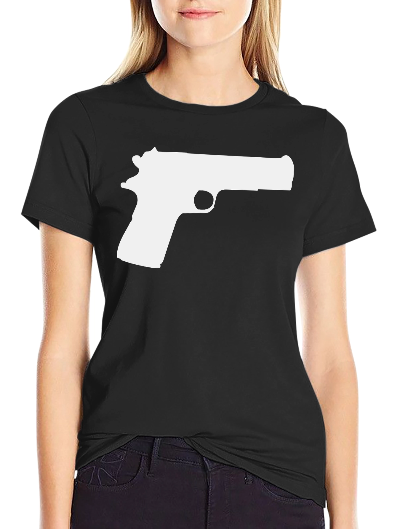 Black Pistol Graphic Tee - Black Cotton T-Shirt view 2