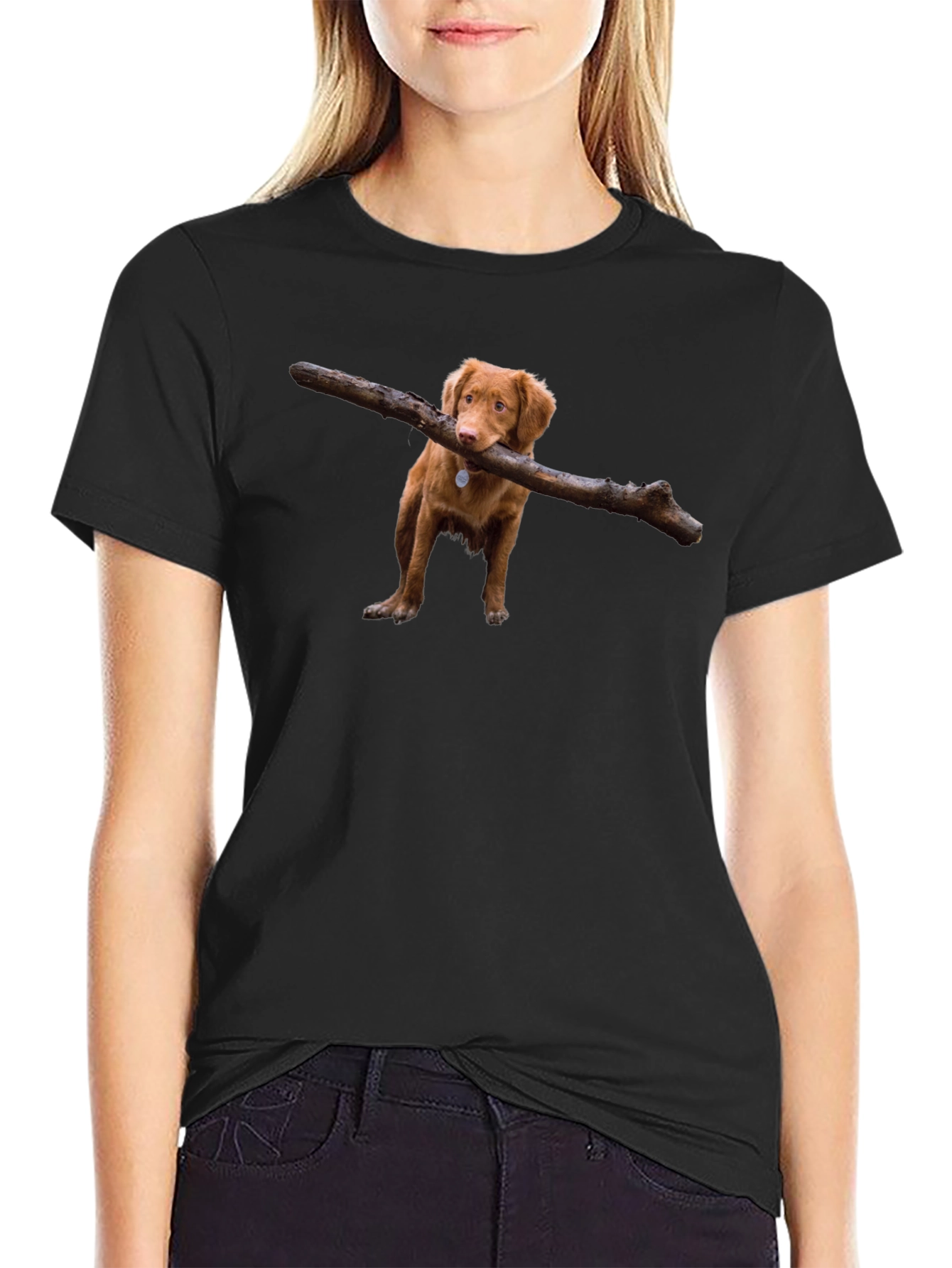 Black Dog With Stick Graphic T-Shirt - Black view 2