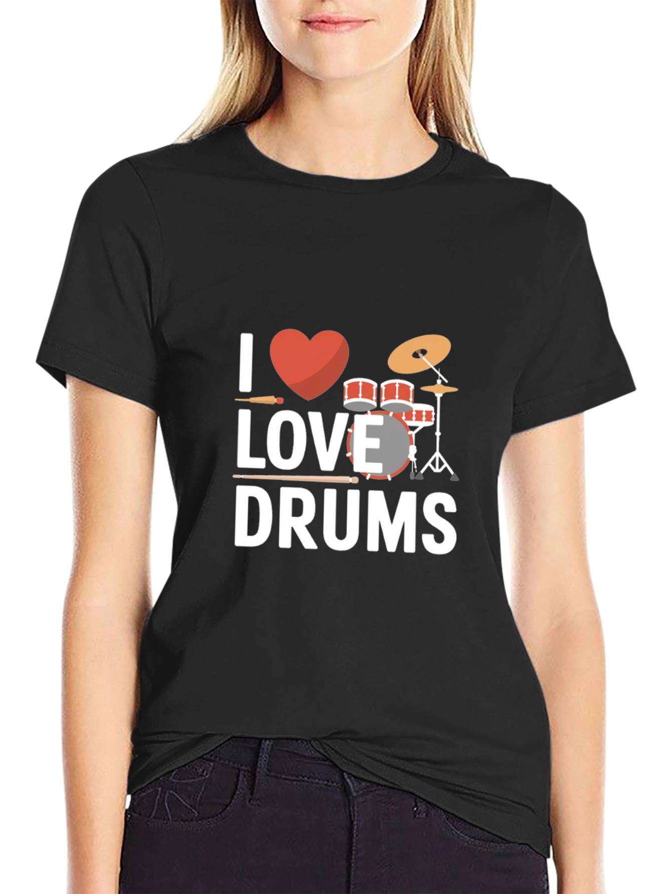 Black I Love Drums T-Shirt - Musician Tee view 2