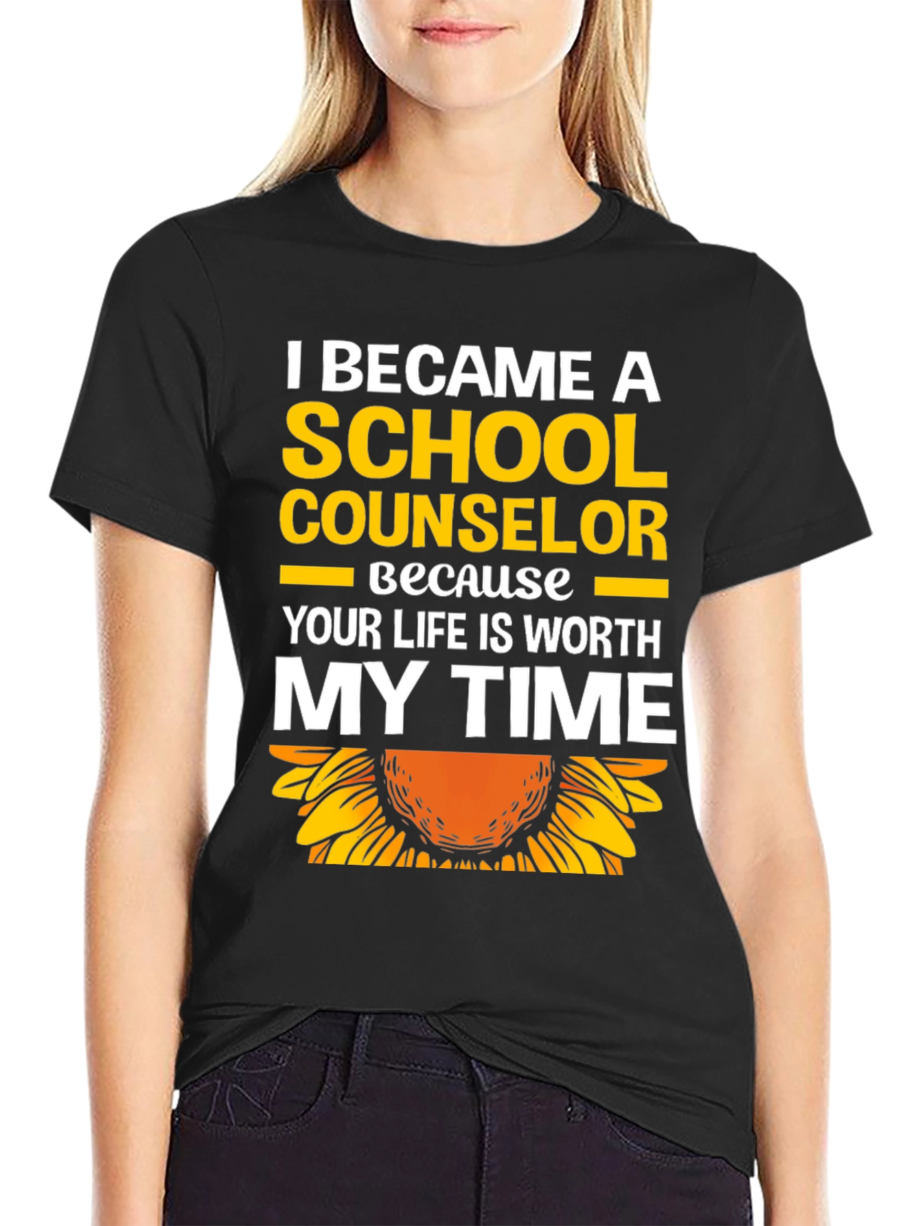 Black School Counselor Sunflower Graphic T-Shirt view 2