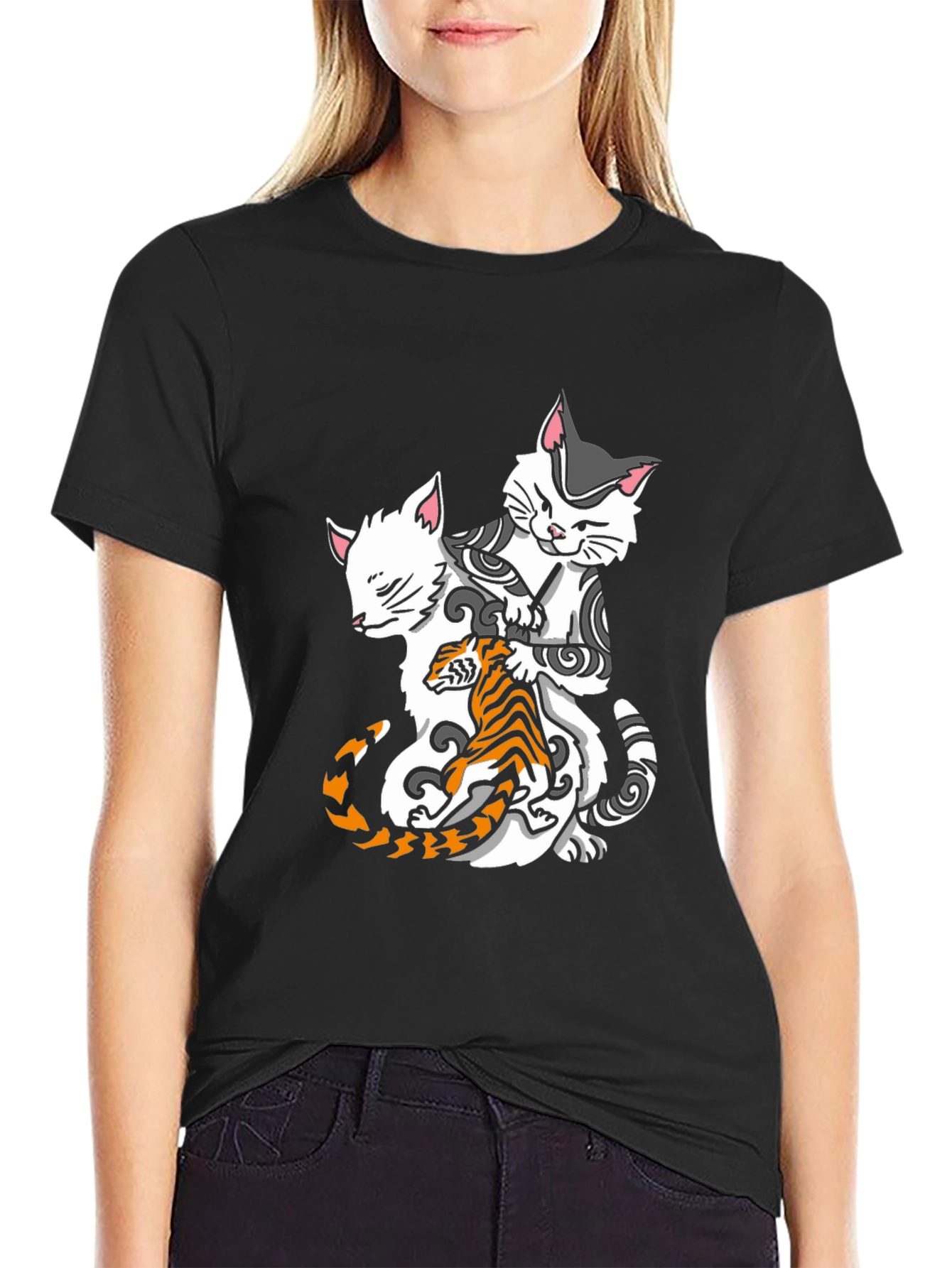 Black Cats & Tiger Graphic Tee - Cool Style view 2