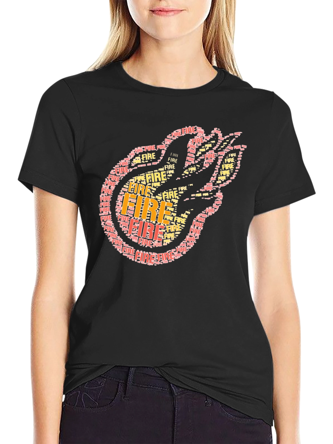 Black Fire Word Art Graphic Tee - Trendy Black T-Shirt view 2