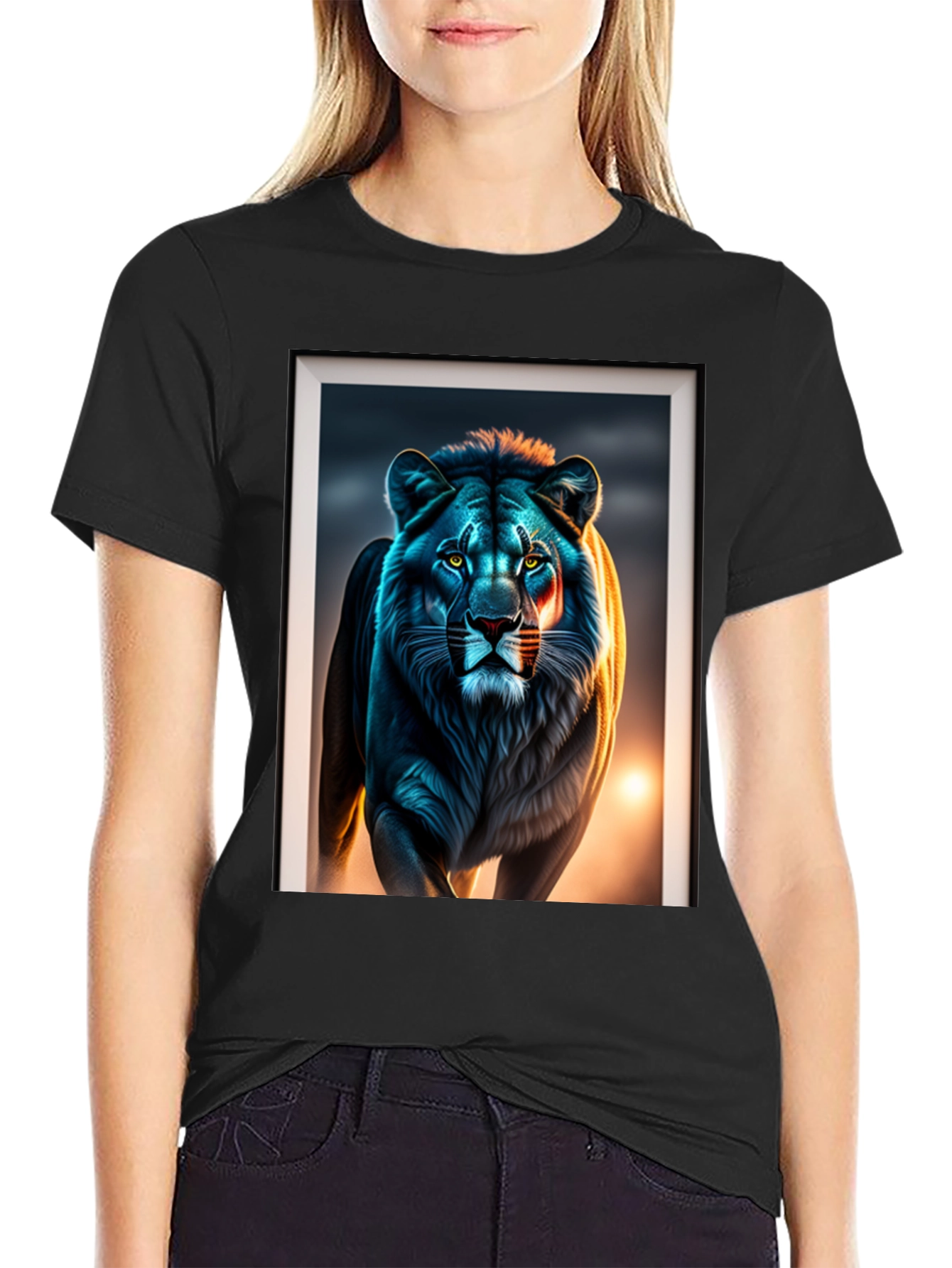 Black Lion Graphic Tee - Bold Animal Print view 2