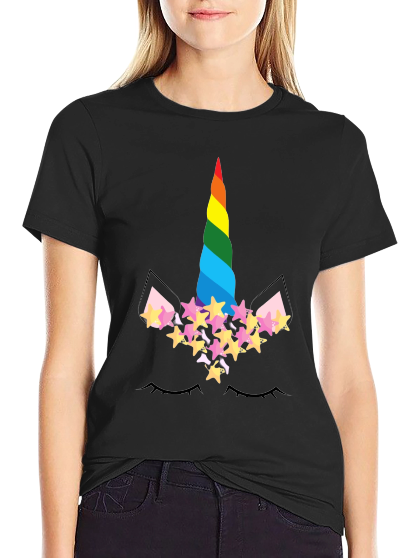 Black Unicorn Rainbow T-Shirt view 2