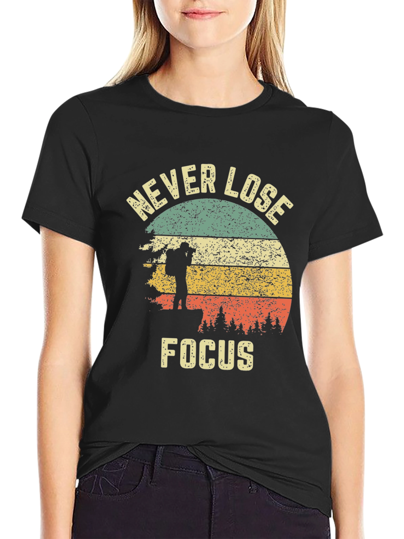 Black Never Lose Focus Retro Graphic Tee view 2
