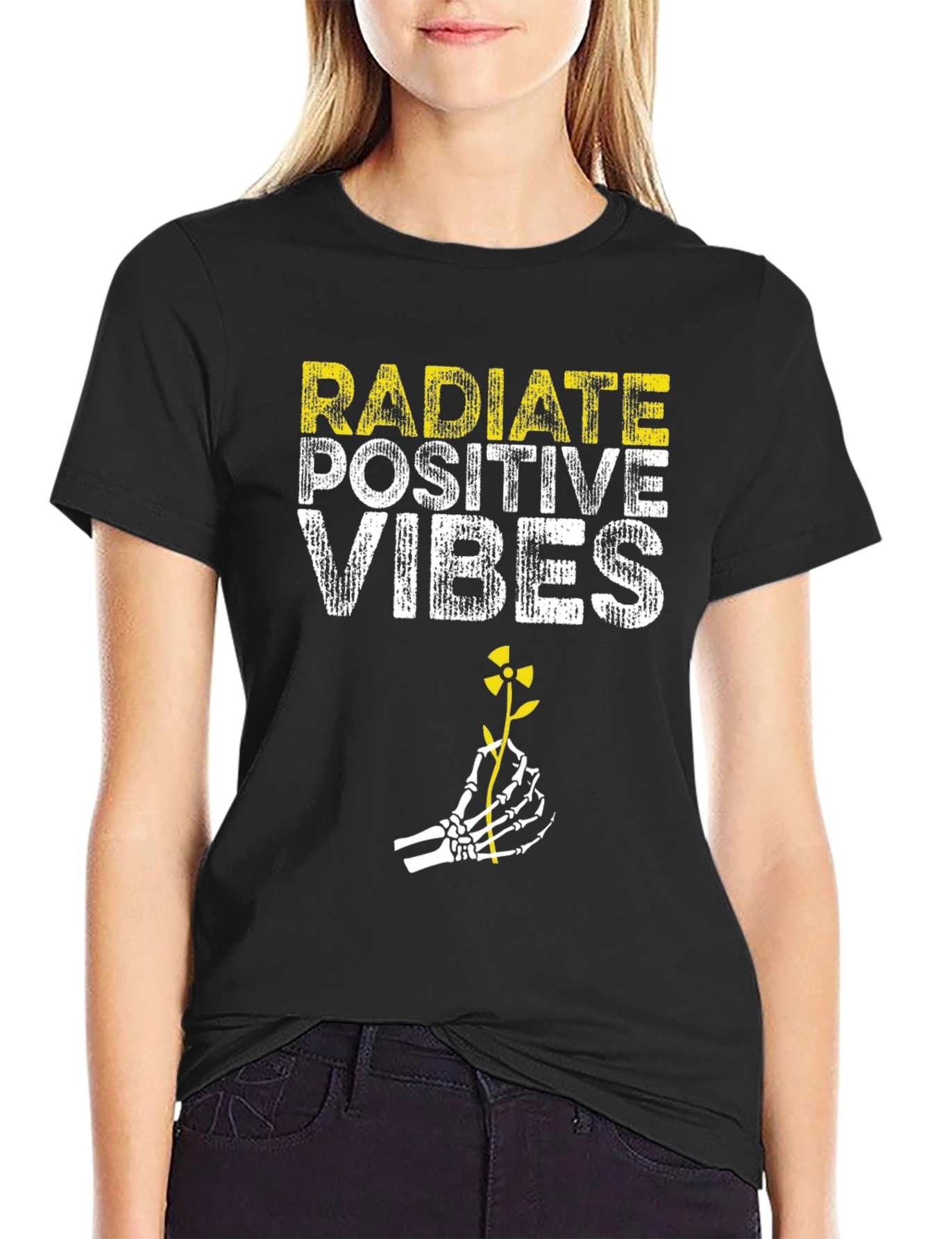 Black Radiate Positive Vibes Black Graphic T-Shirt view 2