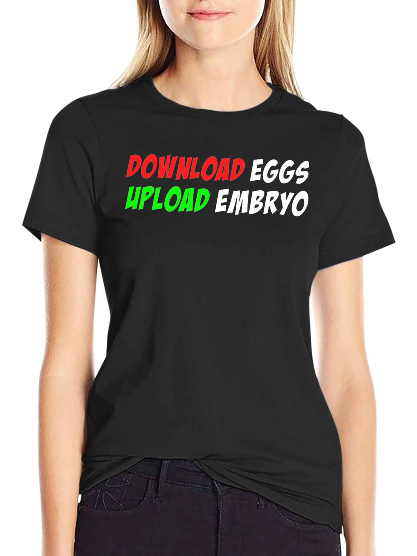 Black Download Eggs Upload Embryo Graphic Tee view 2