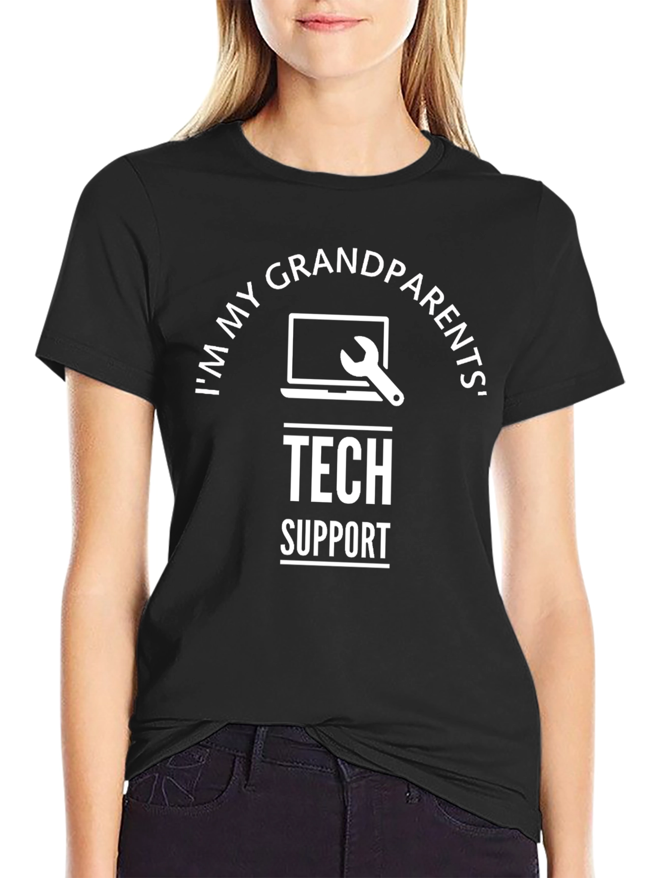 Black I'm My Grandparents' Tech Support T-Shirt view 2