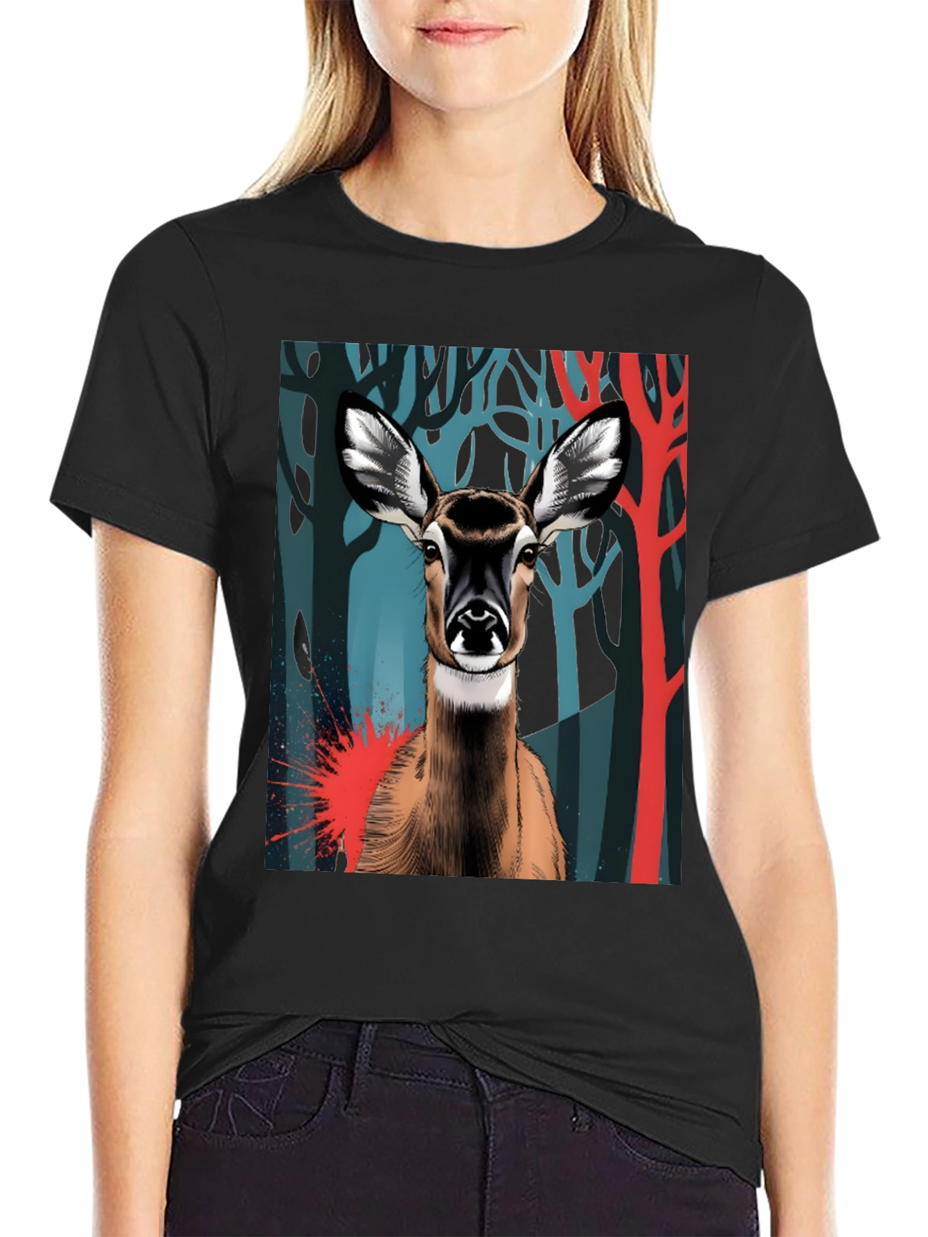 Black Deer Graphic Tee - Black Cotton Blend view 2