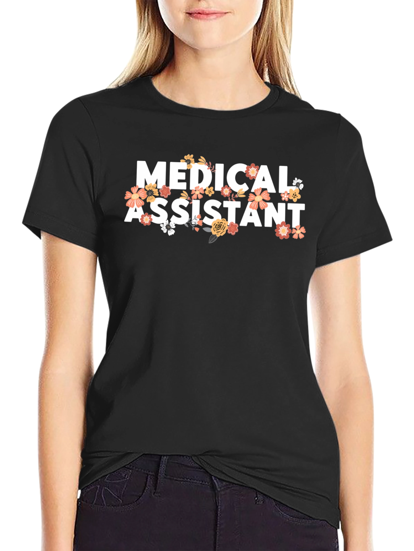 Black Medical Assistant Floral T-Shirt view 2