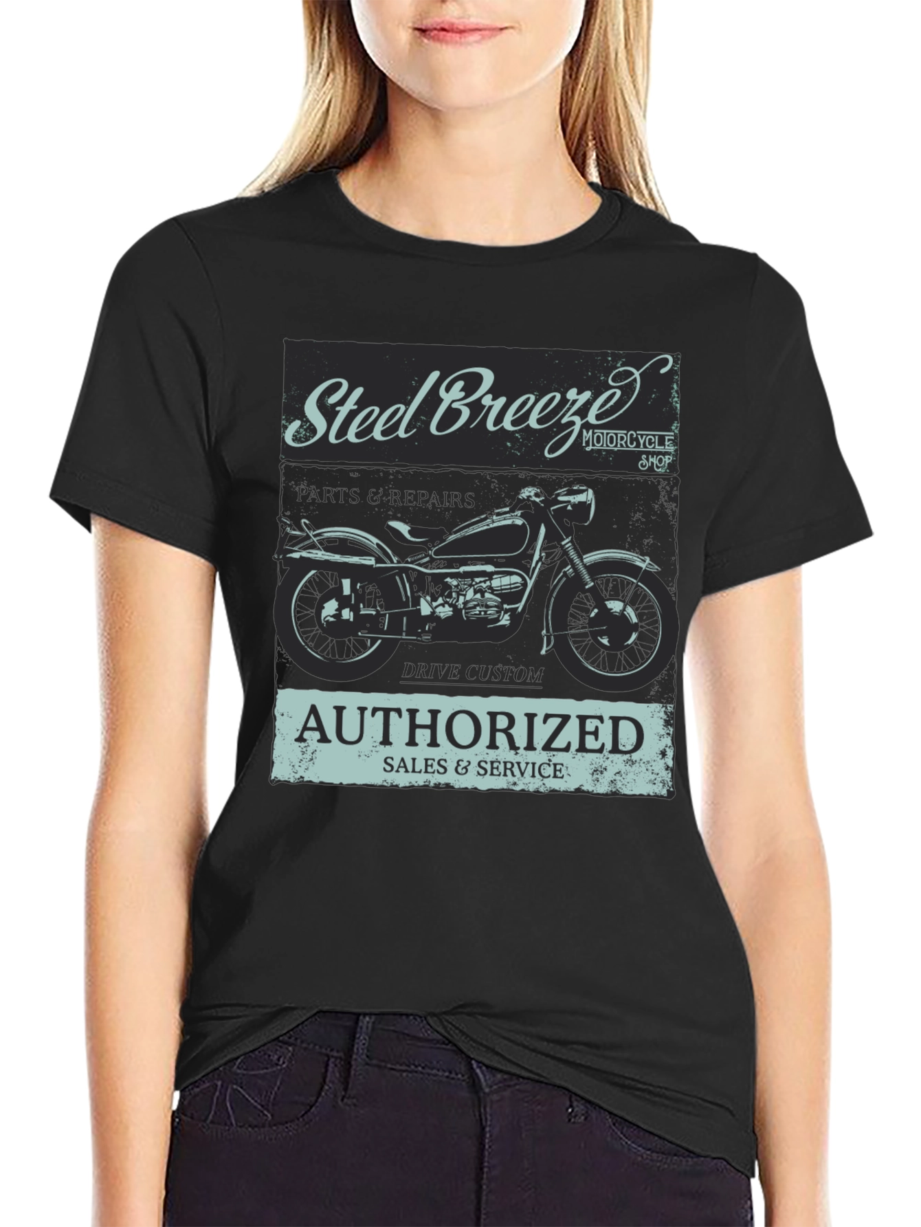 Black Steel Breeze Motorcycle T-Shirt - Vintage Style view 2