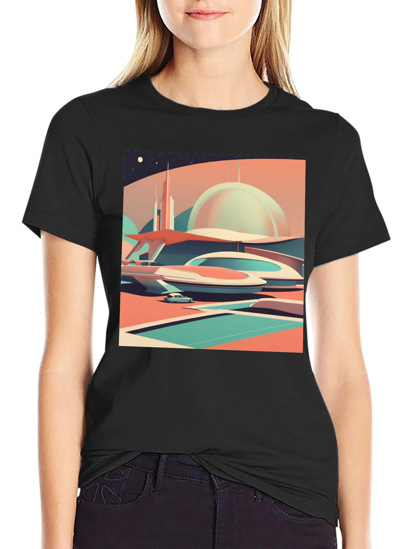 Black Retro Futuristic Graphic Tee view 2
