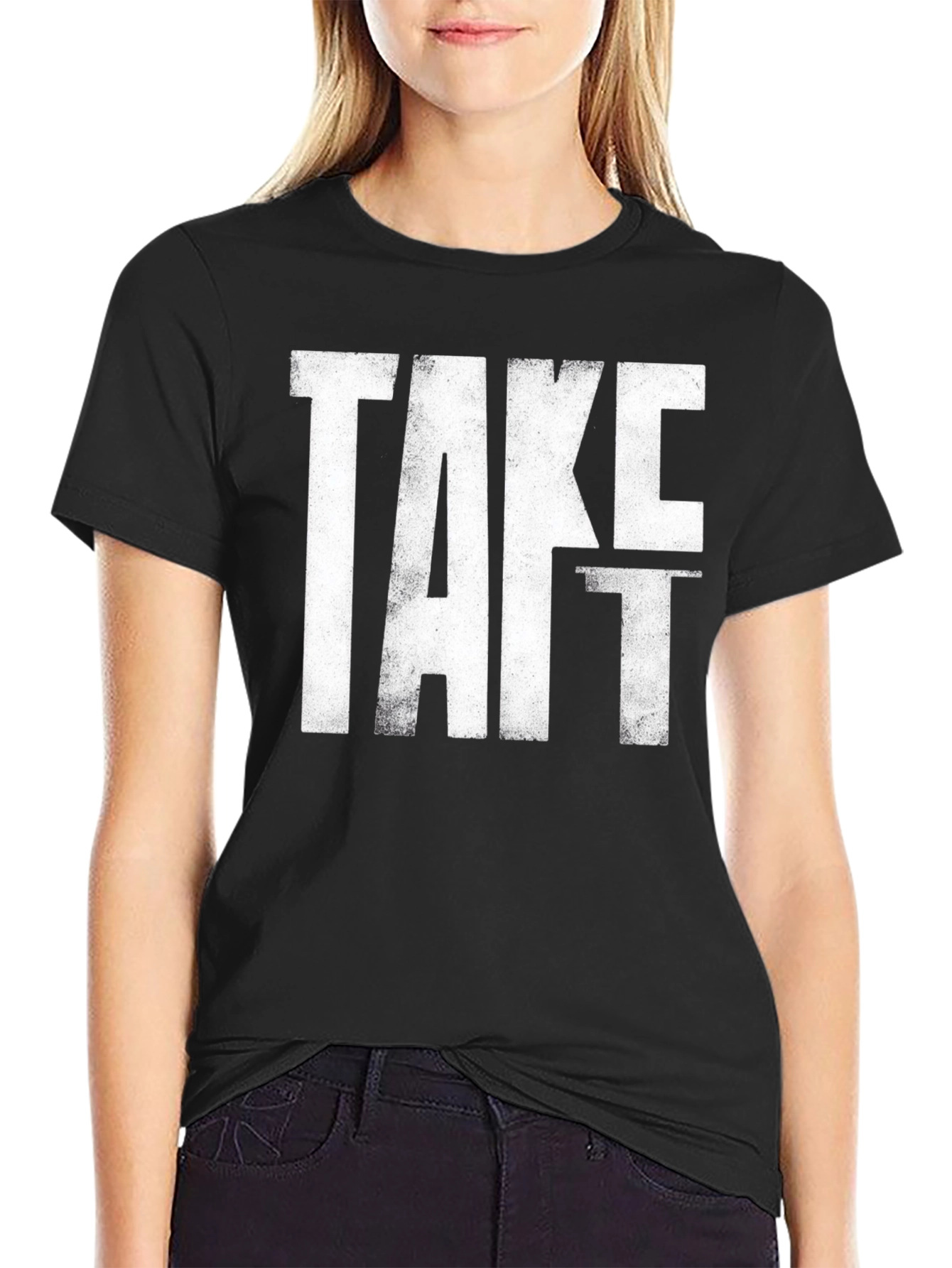 Black Take It Distressed Graphic Tee - Black Cotton T-Shirt view 2