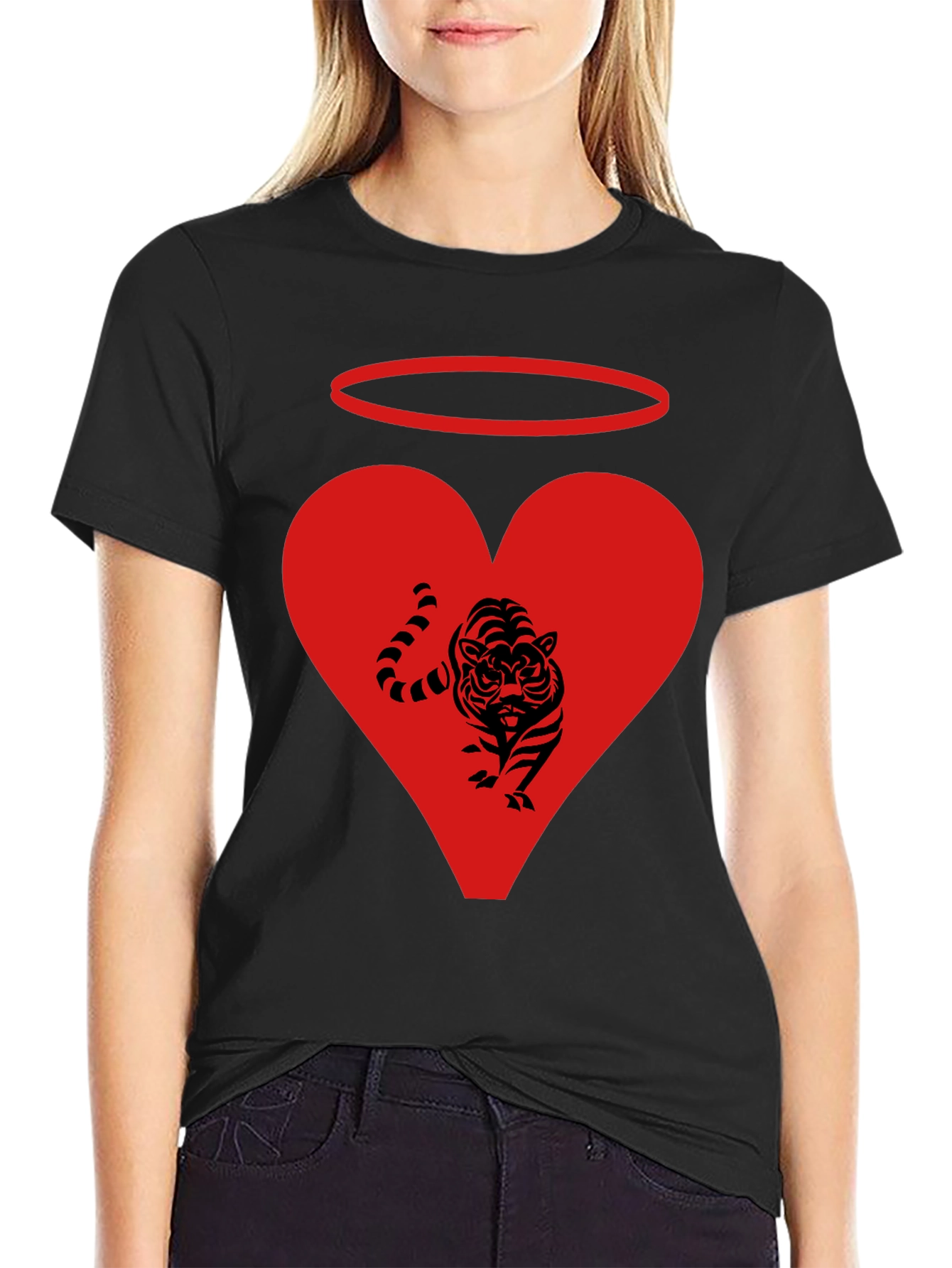 Black Angel Tiger Heart Graphic Tee - Black view 2