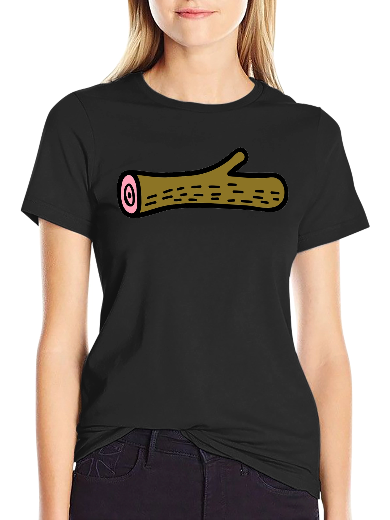 Black Funny Log Graphic Tee - Black Cotton T-Shirt view 2