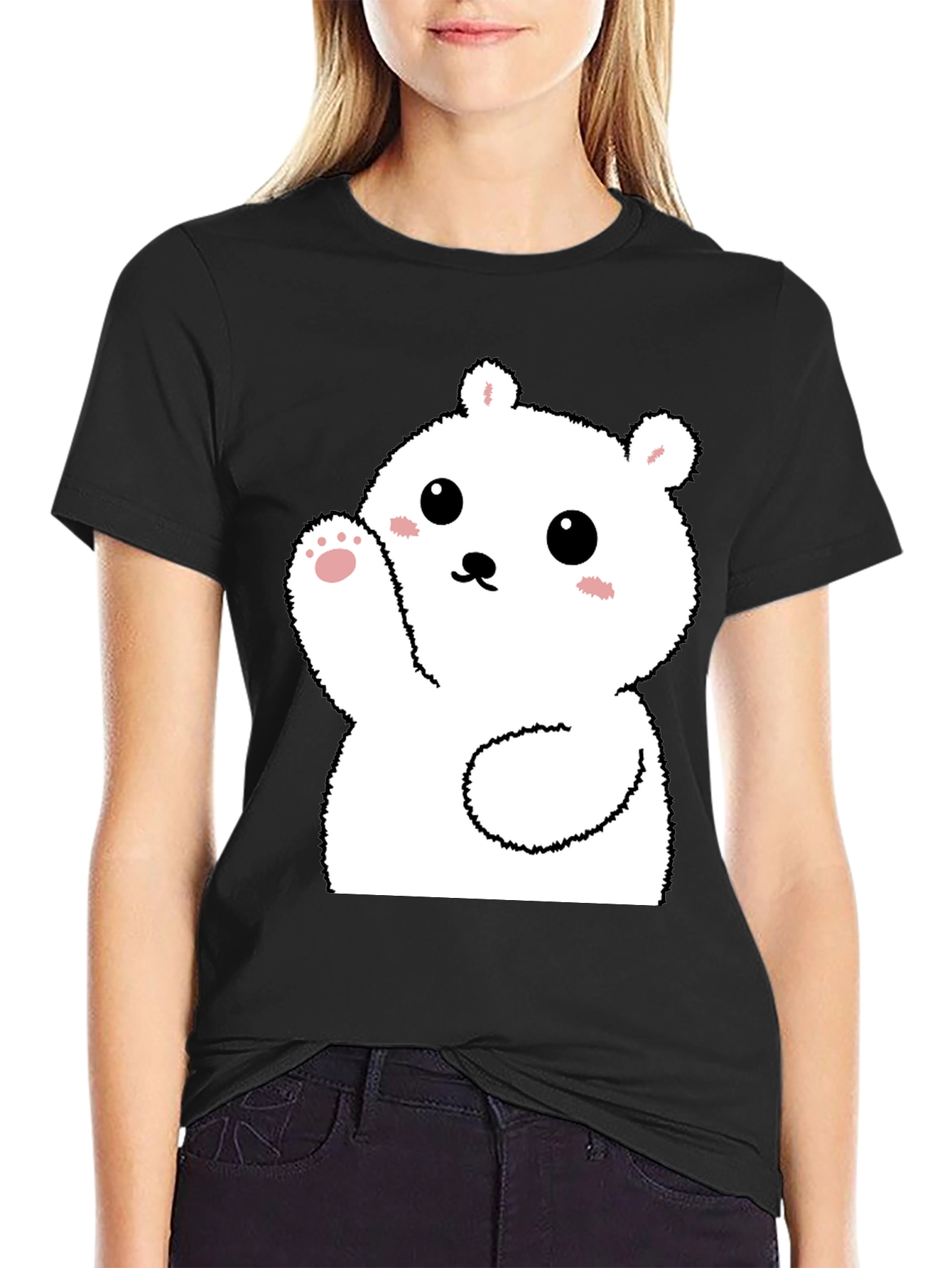 Black Cute Polar Bear Graphic Tee - Soft Black Cotton view 2