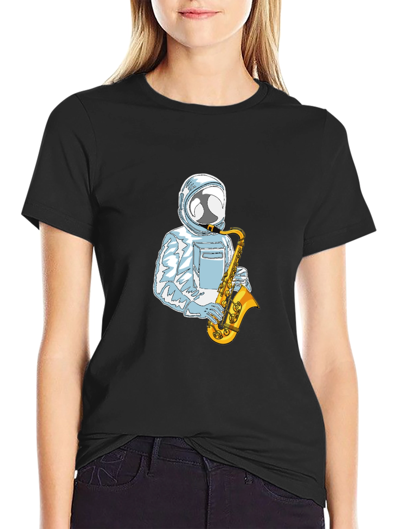 Black Astronaut Sax Player Graphic Tee - Cool & Unique view 2