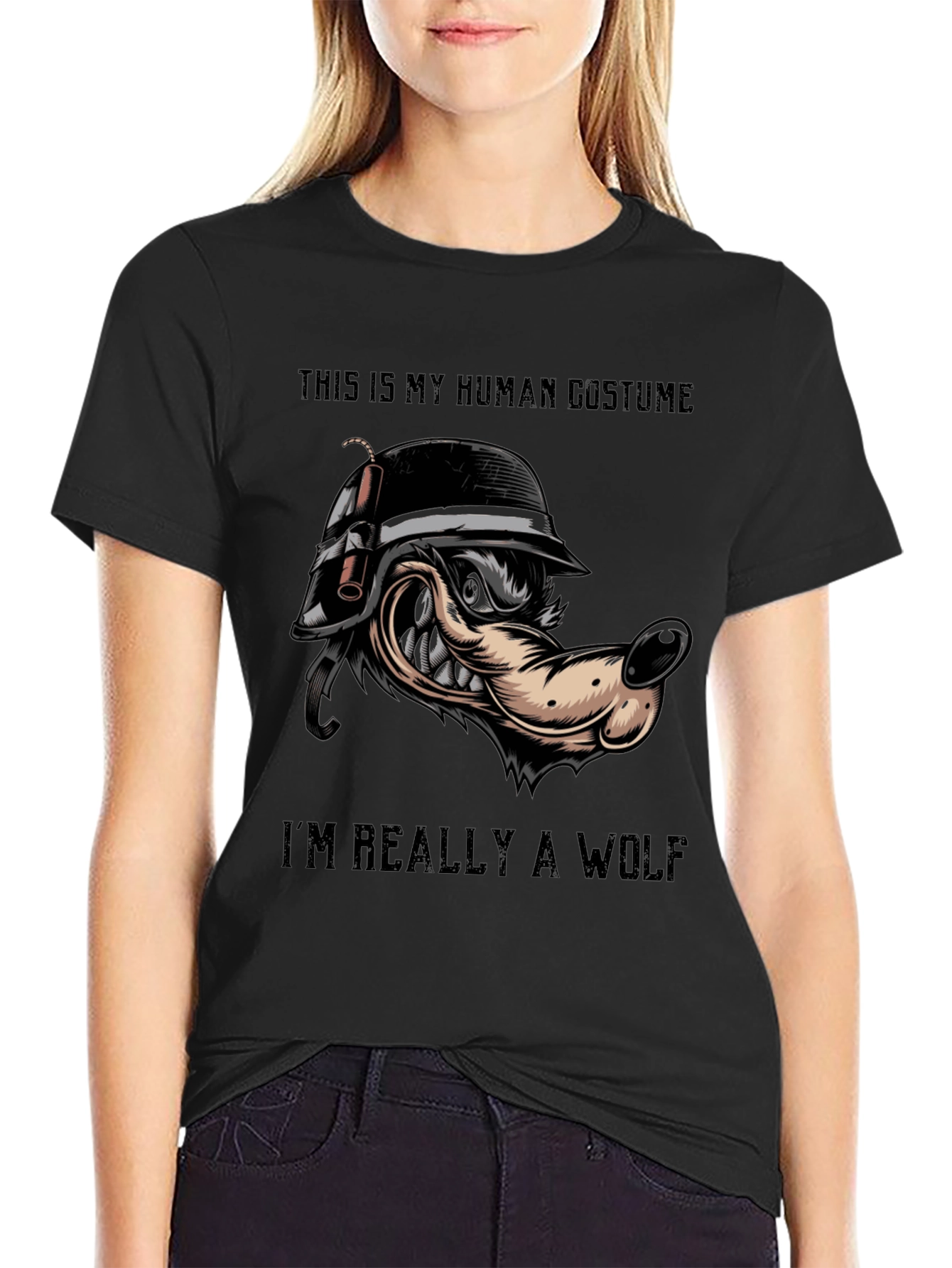 Black Human Costume Wolf T-Shirt view 2