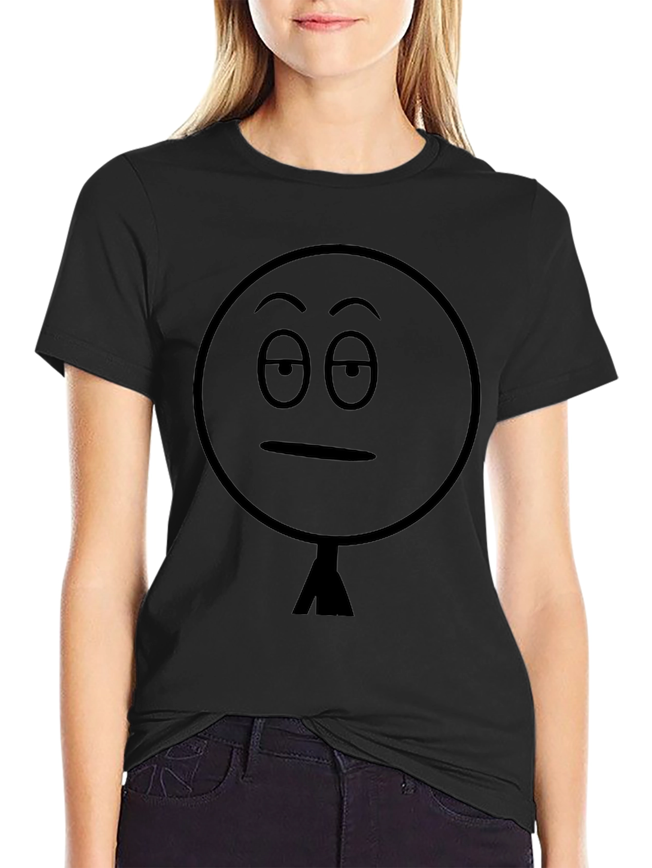 Black Black T-Shirt with Funny Sarcastic Stick Figure Face view 2
