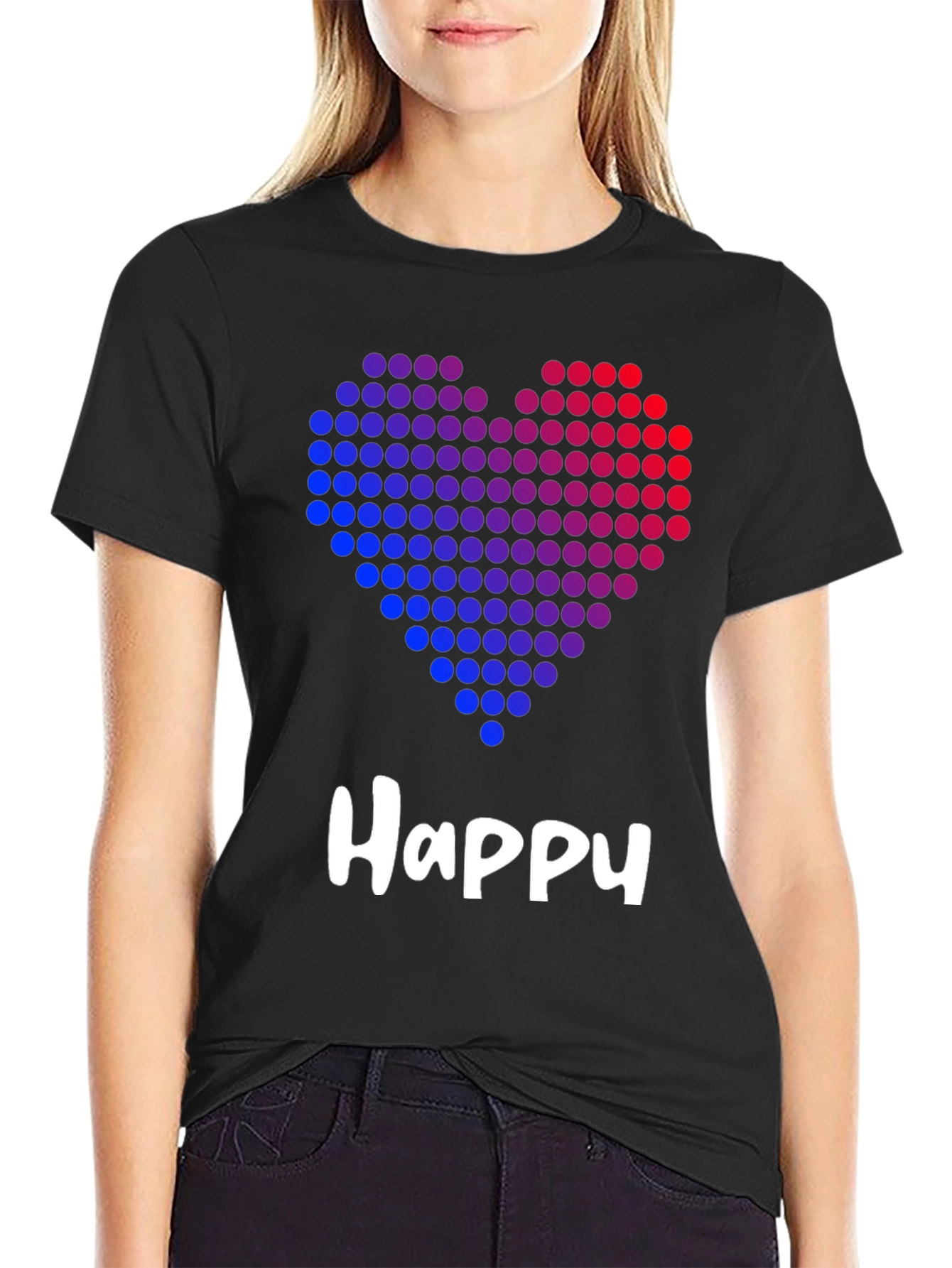 Black Happy Heart Graphic Black T-Shirt view 2