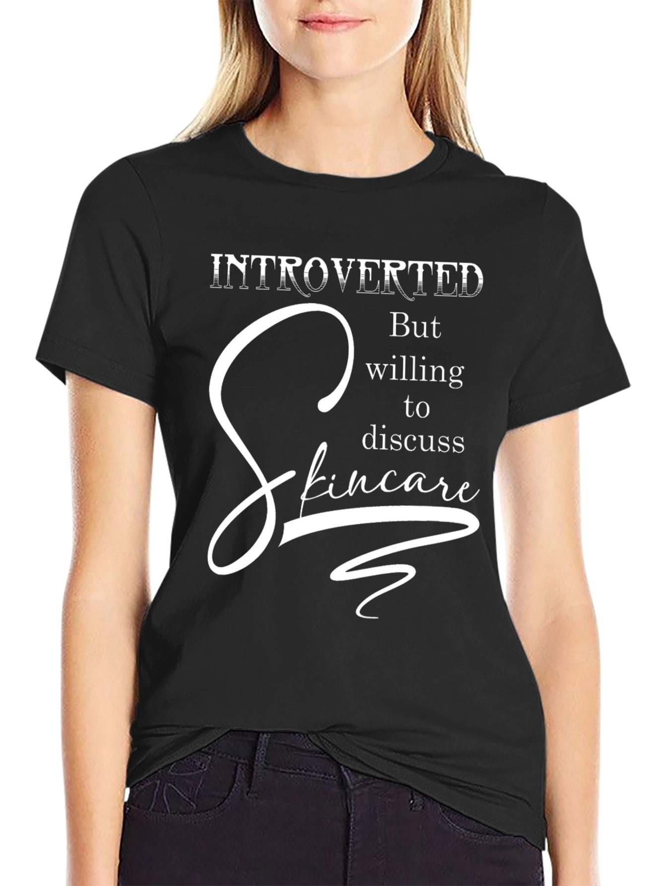 Black Introverted Skincare T-Shirt - Soft Cotton Tee view 2