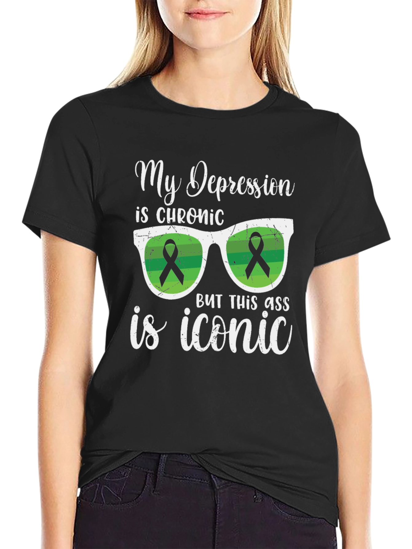 Black Chronic Depression Awareness T-Shirt view 2