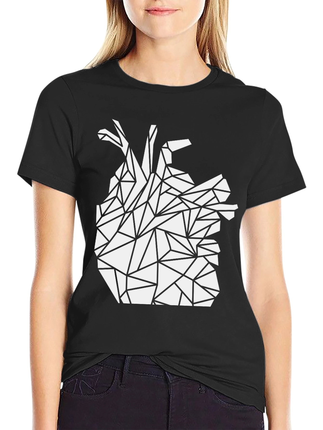 Black Geometric Heart Tee - Modern Graphic T-Shirt view 2
