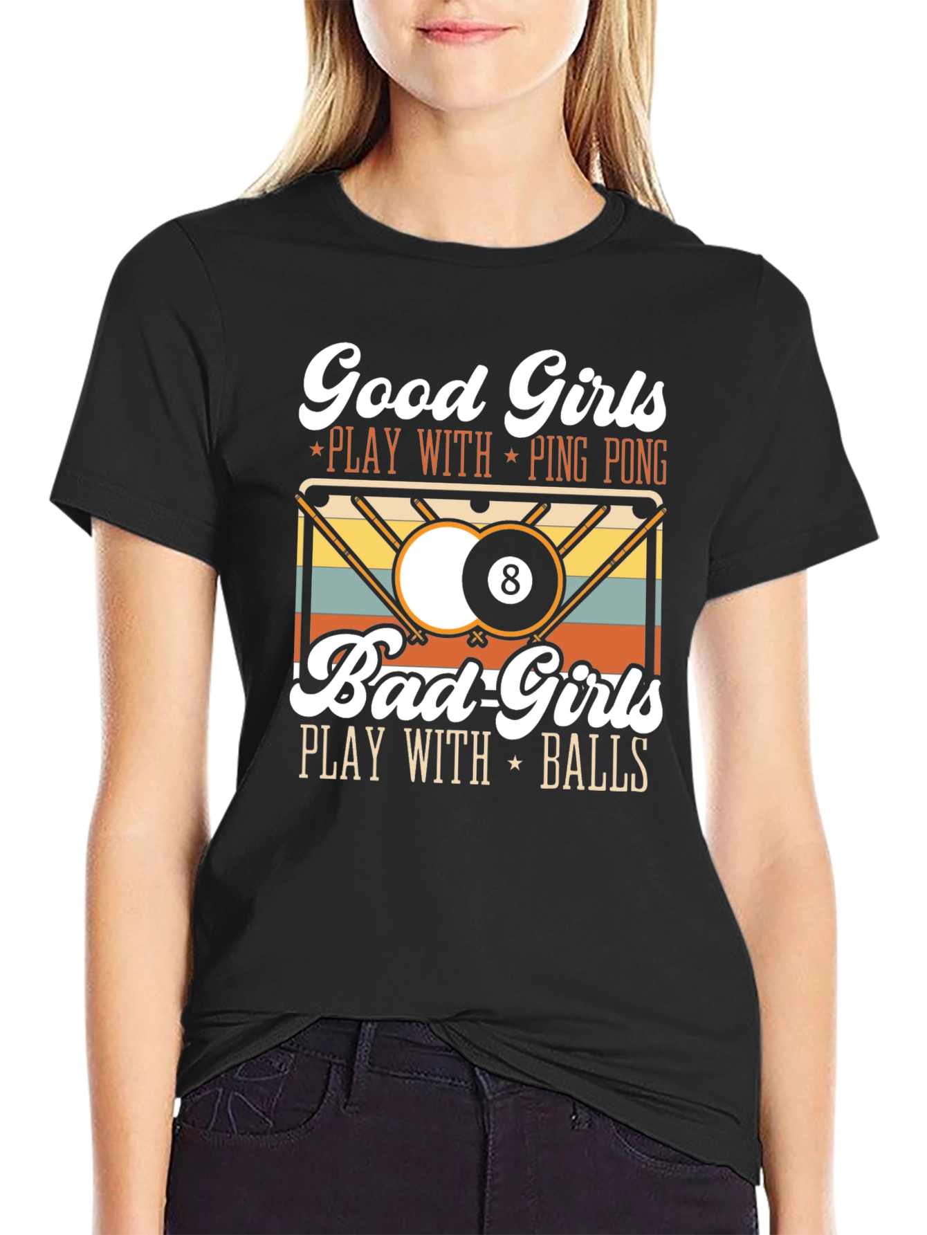 Black Funny Good Girls Bad Girls Play Balls T-Shirt view 2